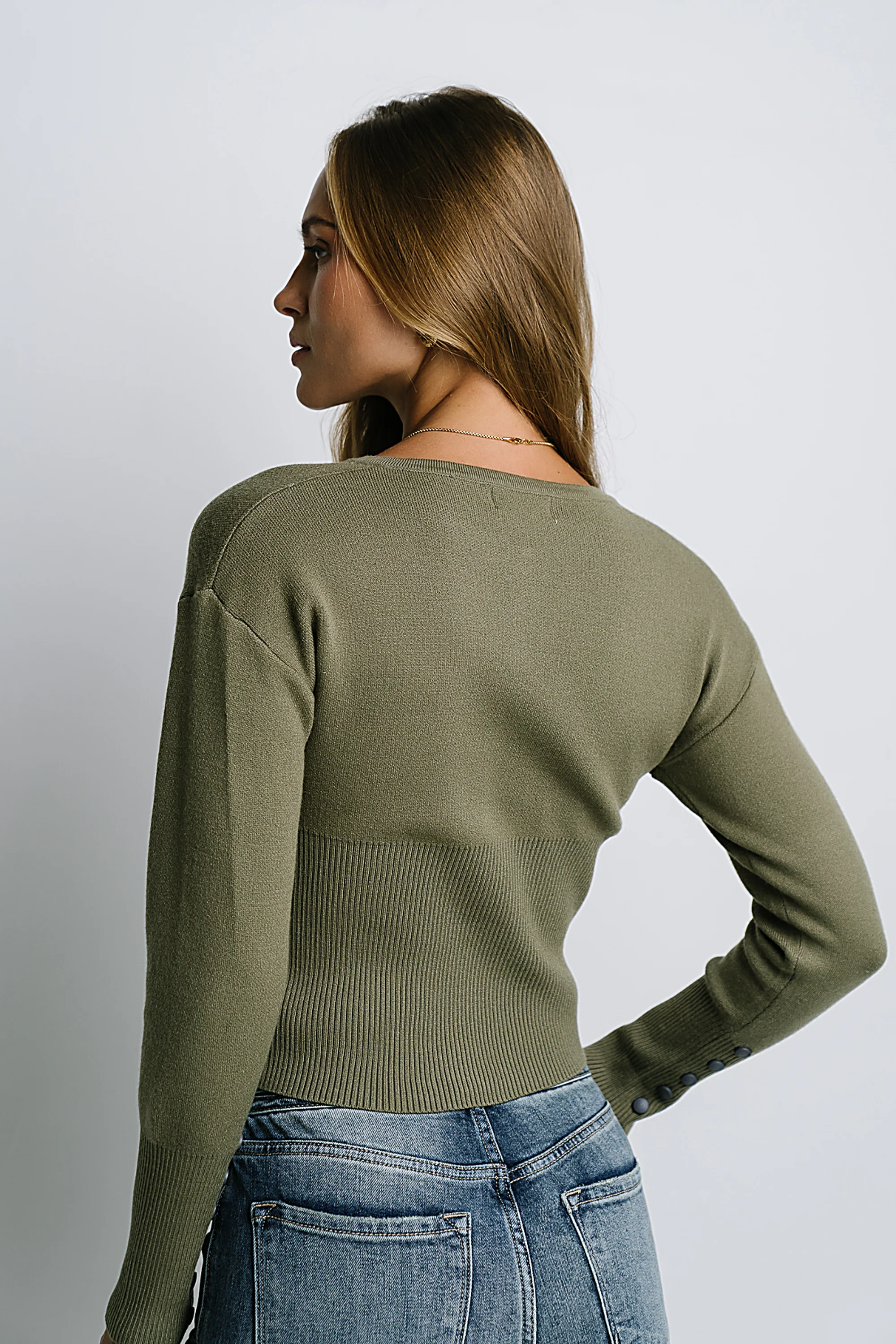 Julia Ribbed Cardigan in Olive - FINAL SALE - Image 2
