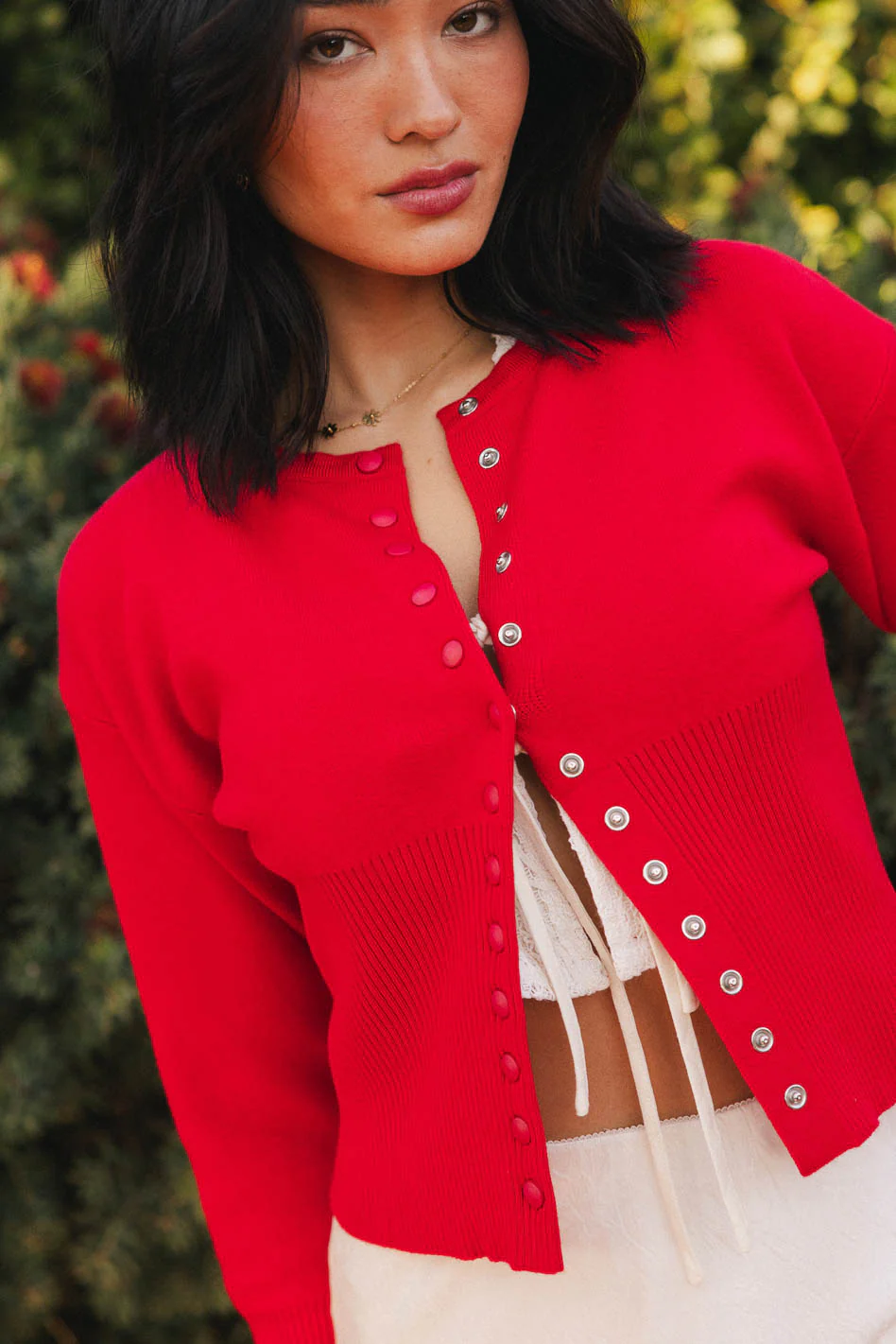 Julia Ribbed Cardigan in Red - FINAL SALE