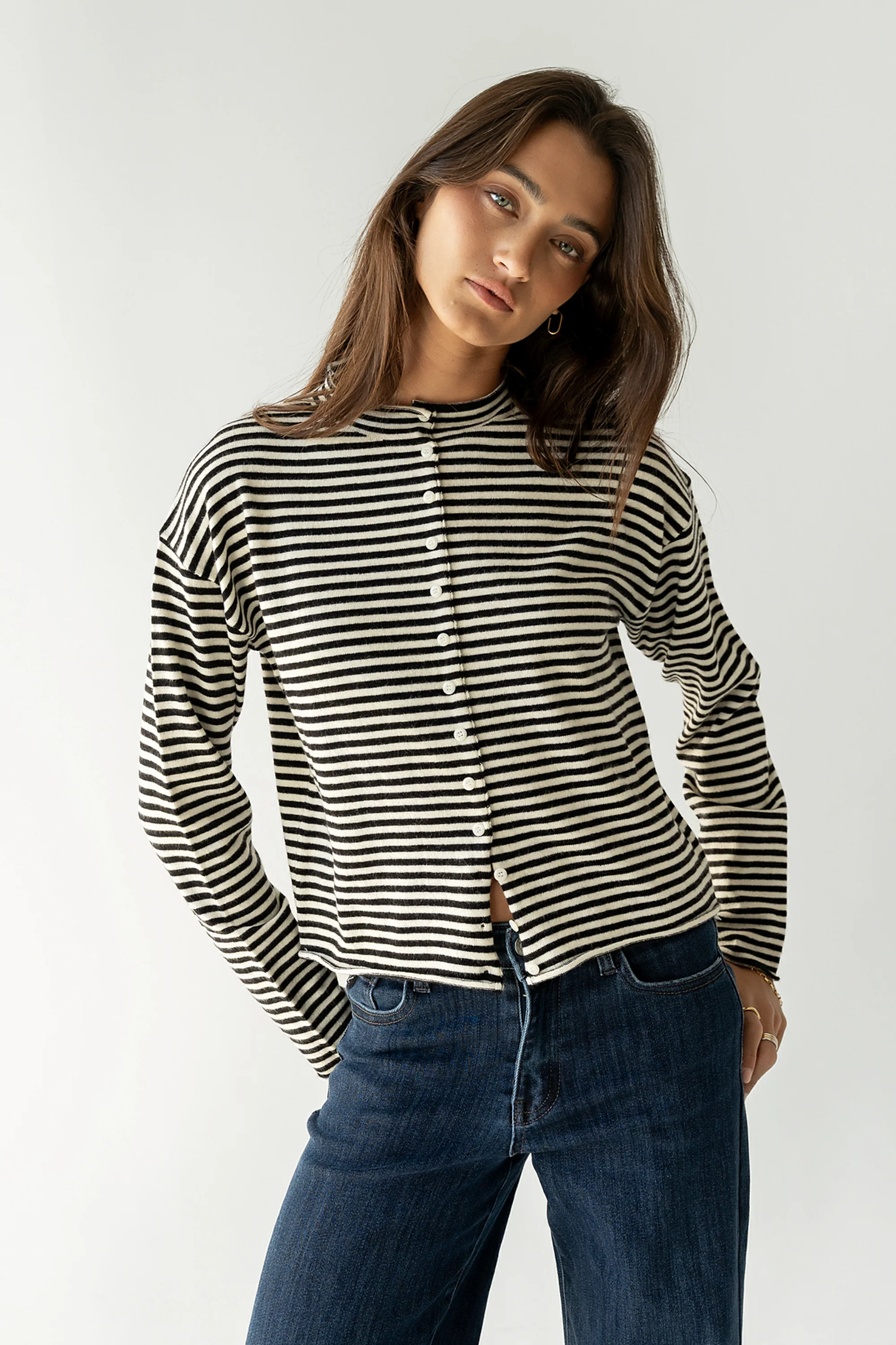 Julianne Striped Cardigan in Black - Image 2