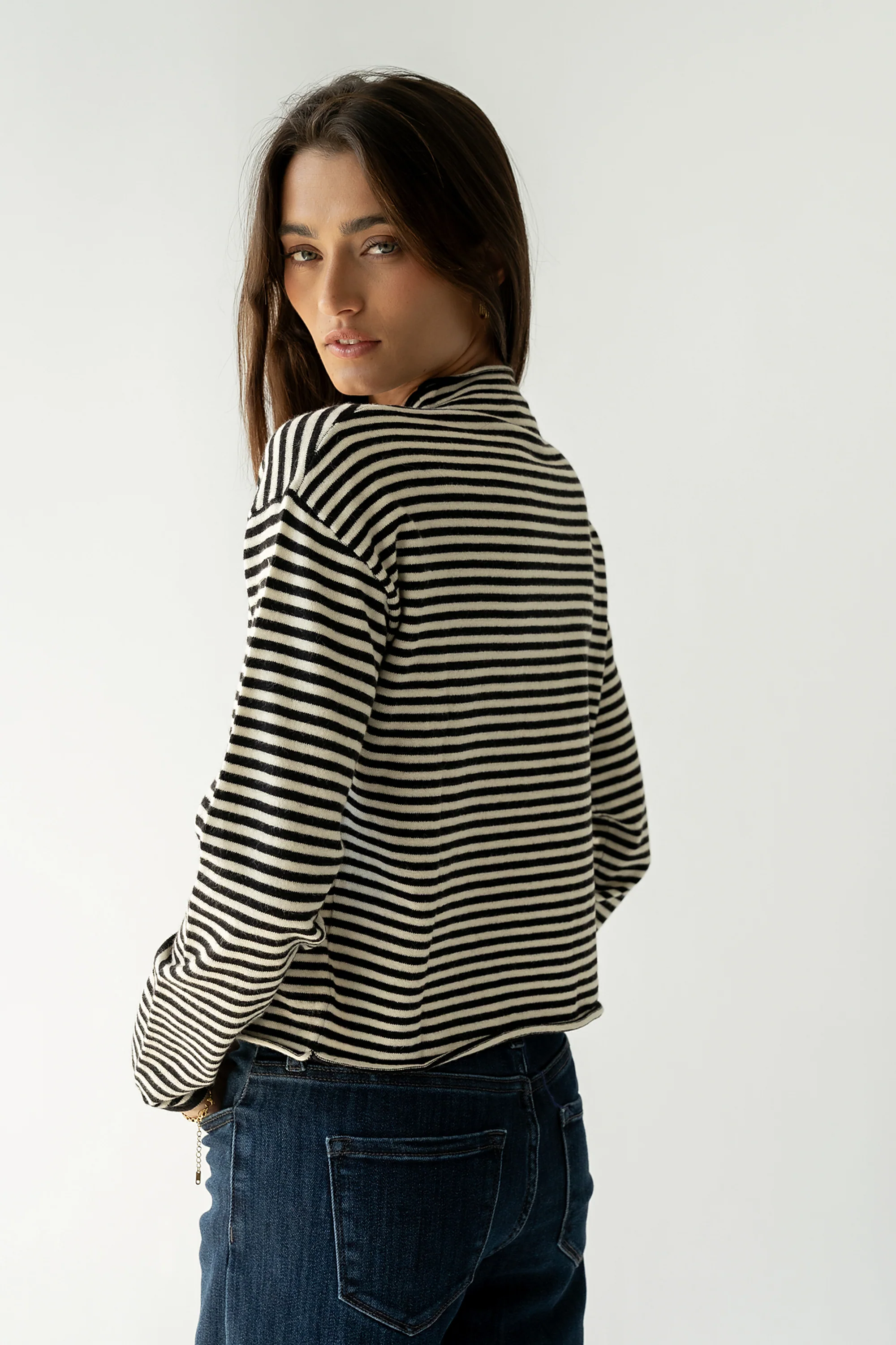 Julianne Striped Cardigan in Black - Image 3