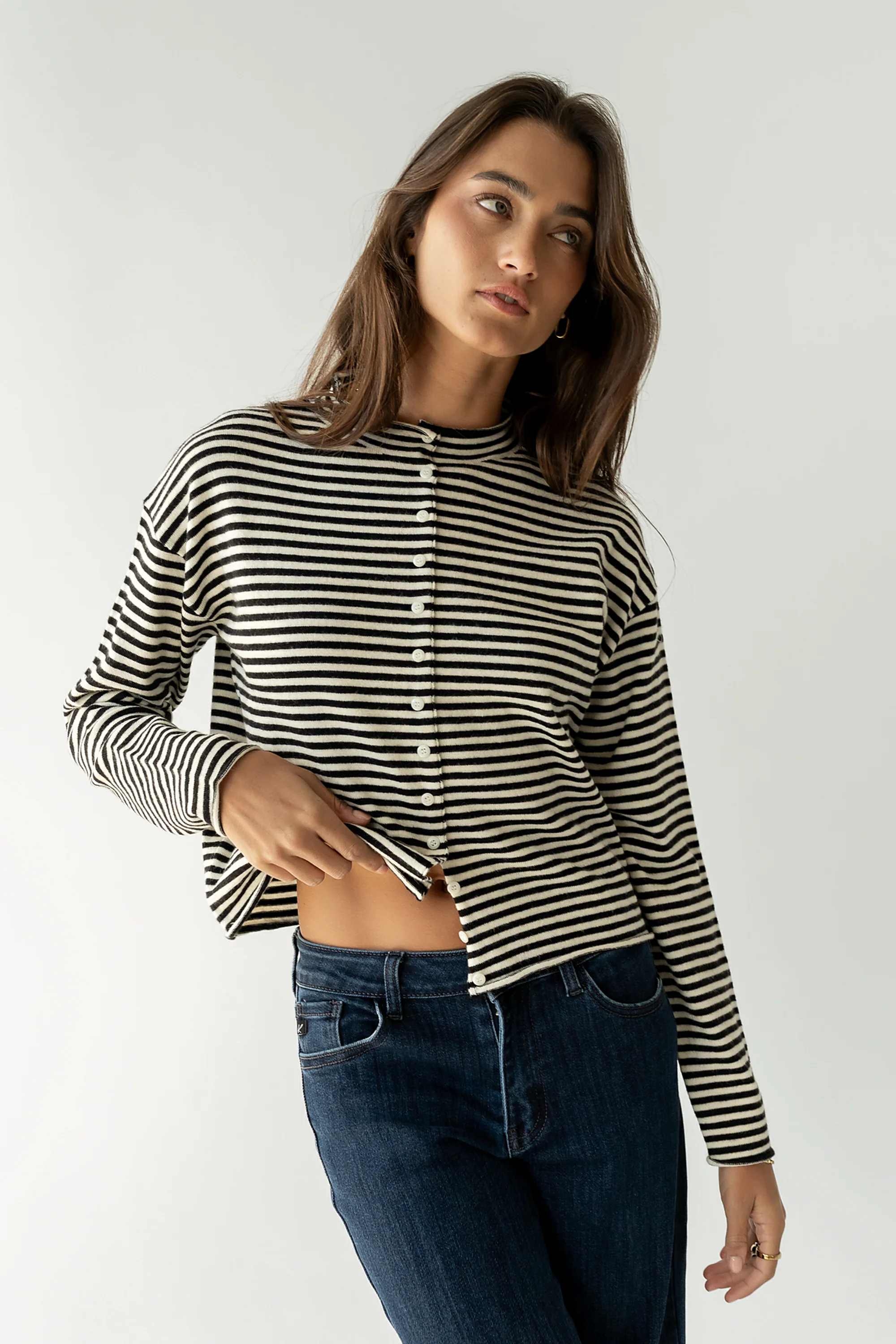 Julianne Striped Cardigan in Black - Image 4