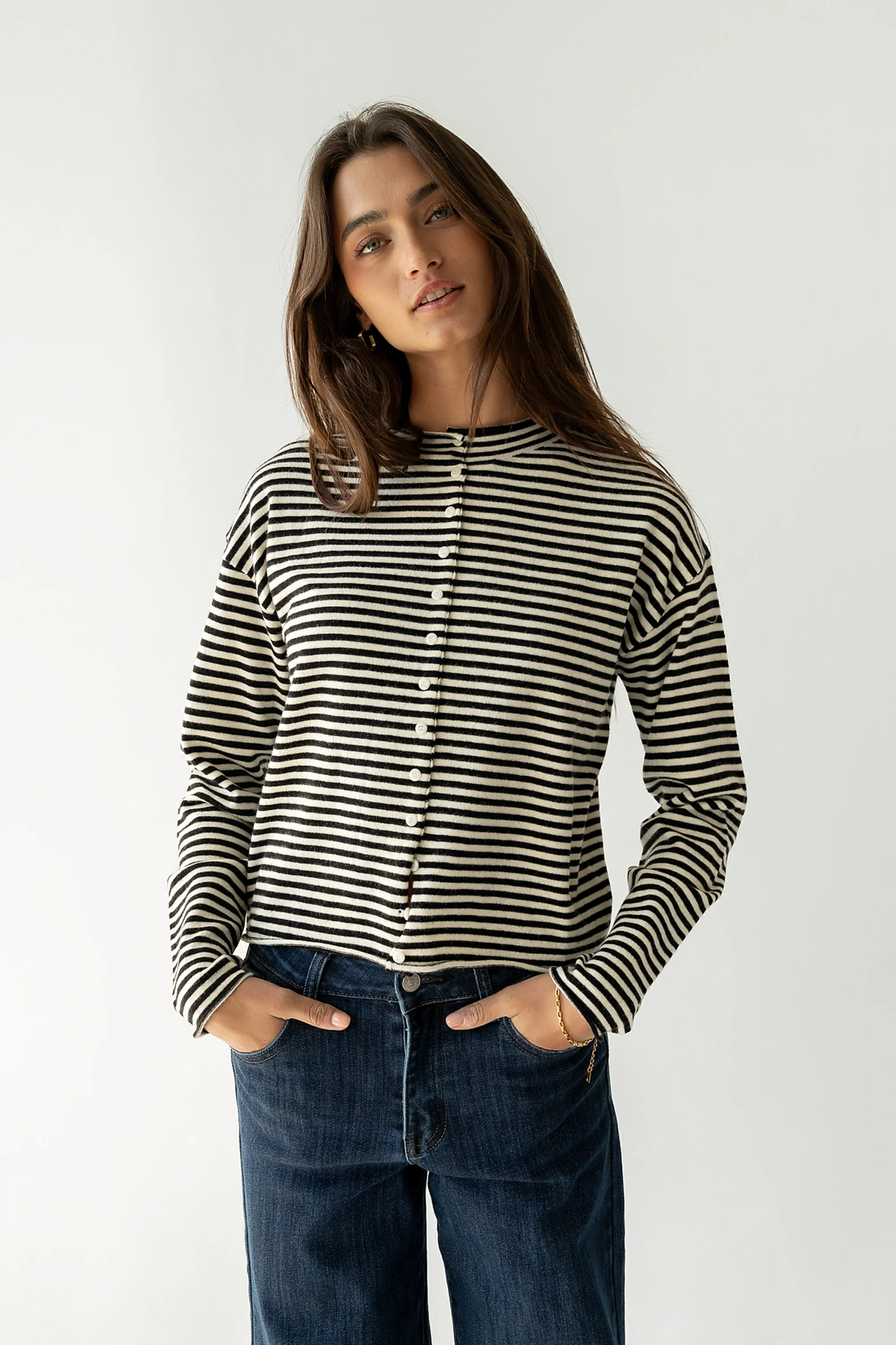 Julianne Striped Cardigan in Black - Image 5