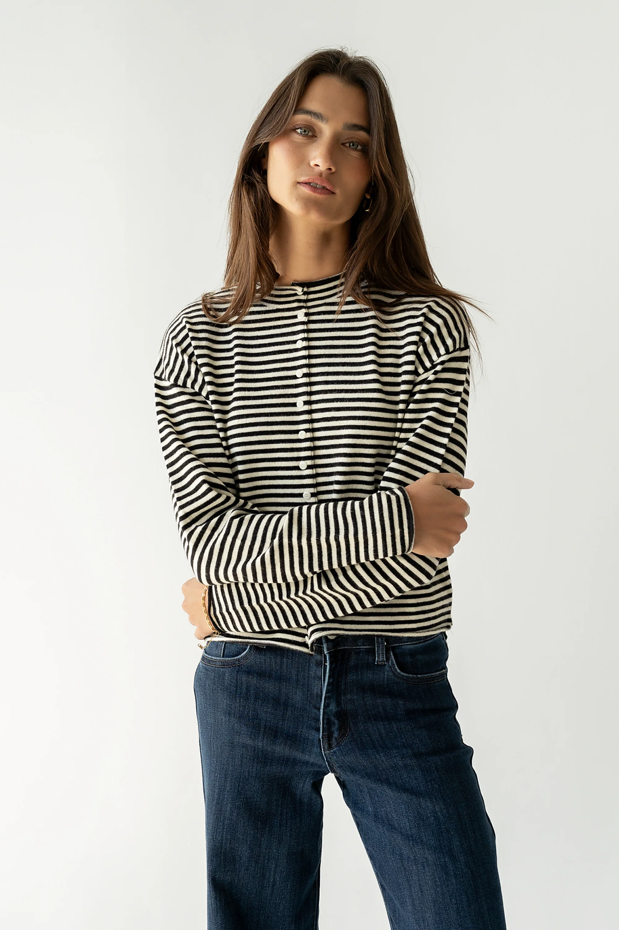 Julianne Striped Cardigan in Black - Image 6