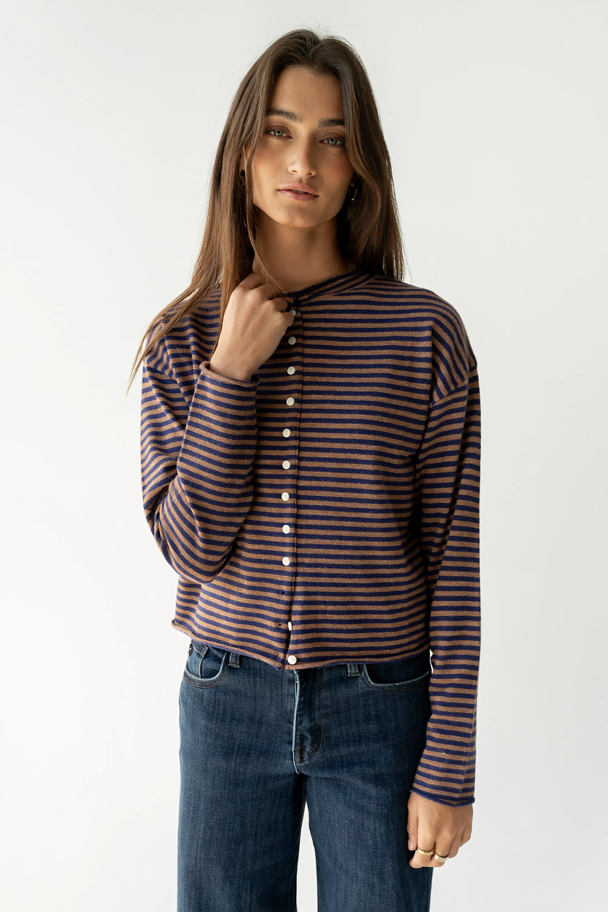 Julianne Striped Cardigan in Navy - Image 2