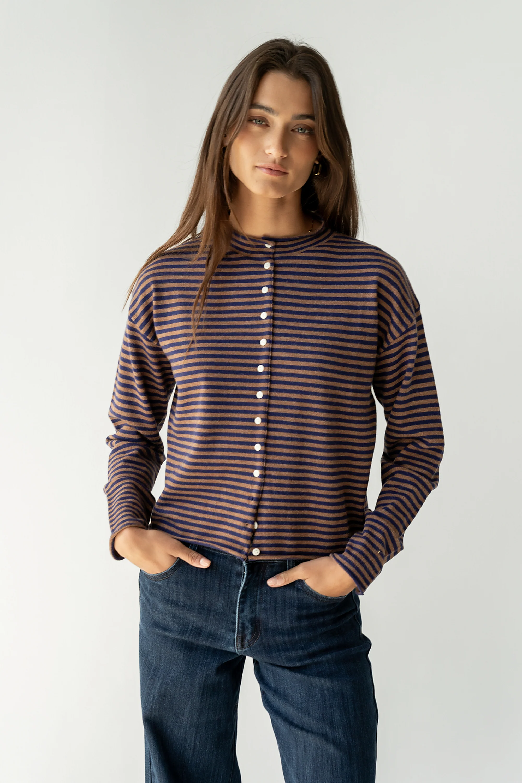 Julianne Striped Cardigan in Navy - Image 4