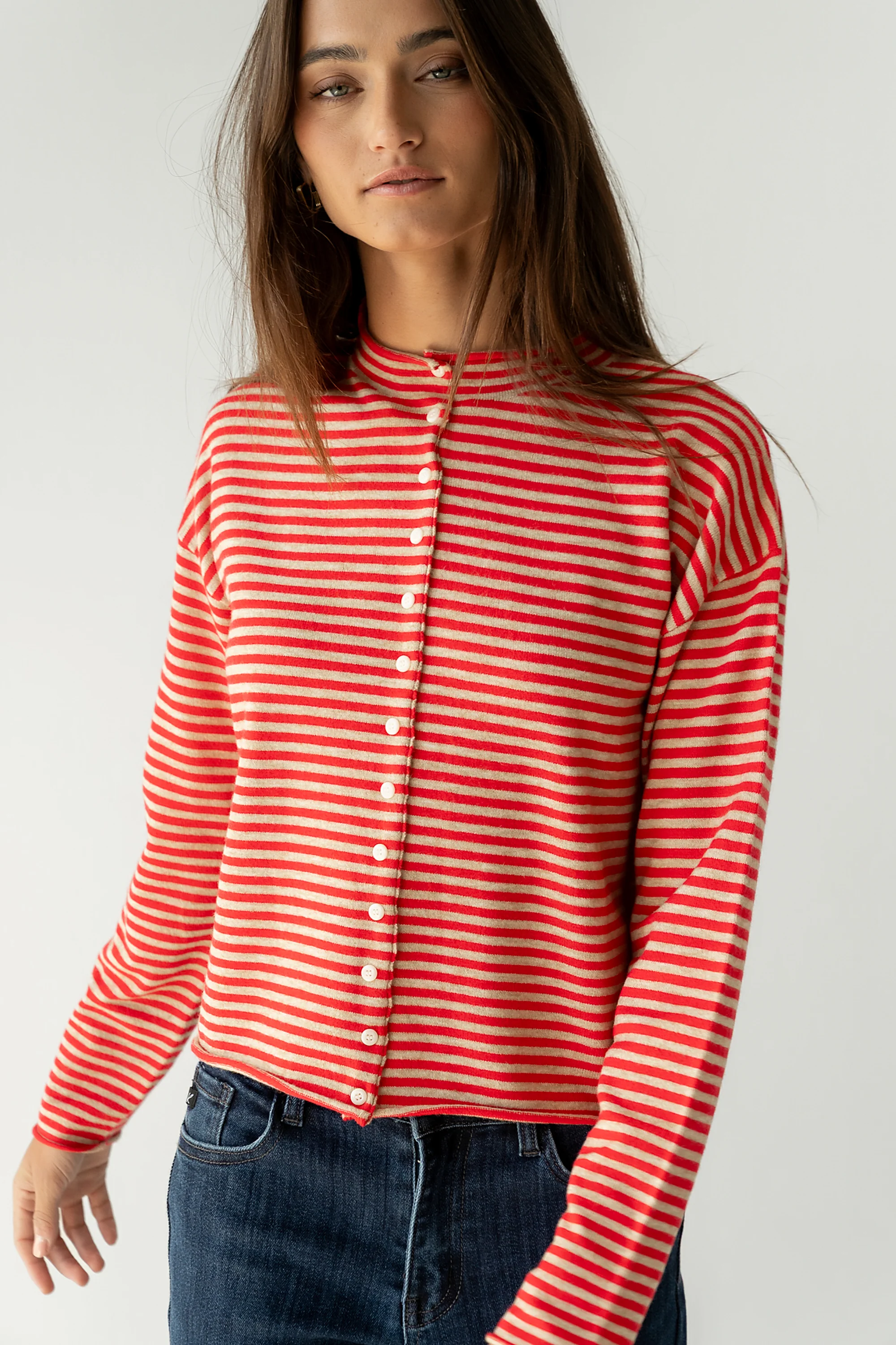 Julianne Striped Cardigan in Red - Image 2
