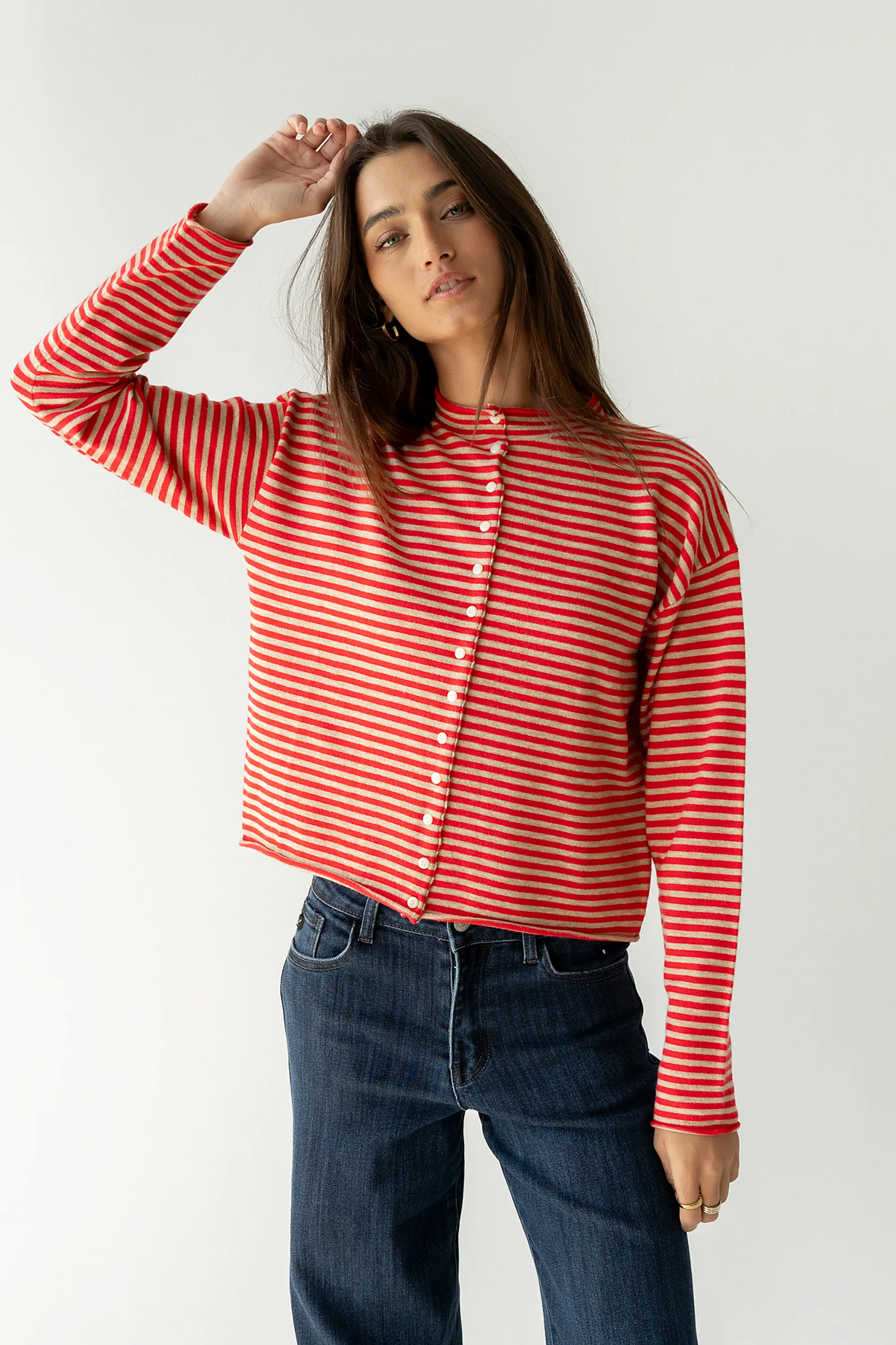 Julianne Striped Cardigan in Red - Image 4