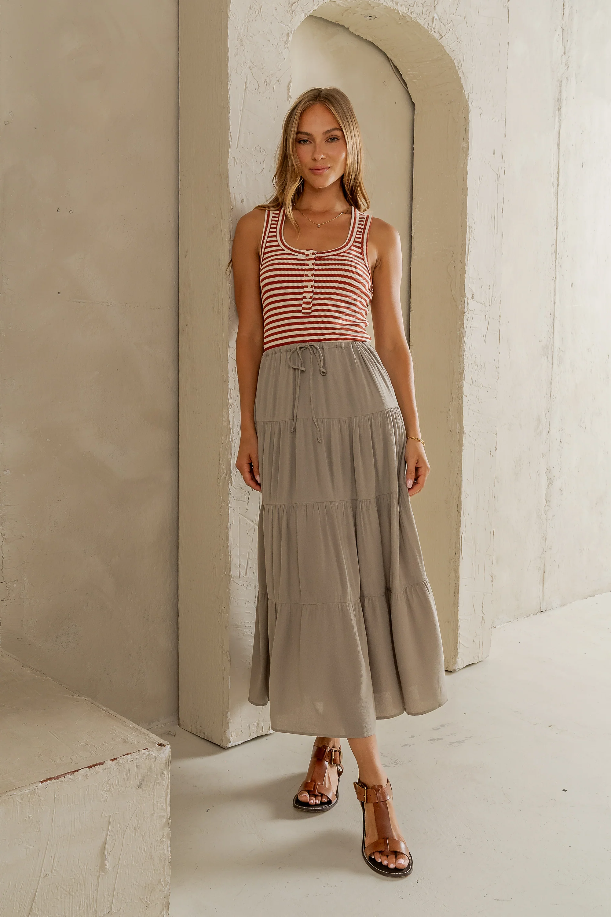June Tiered Maxi Skirt in Olive - Image 2