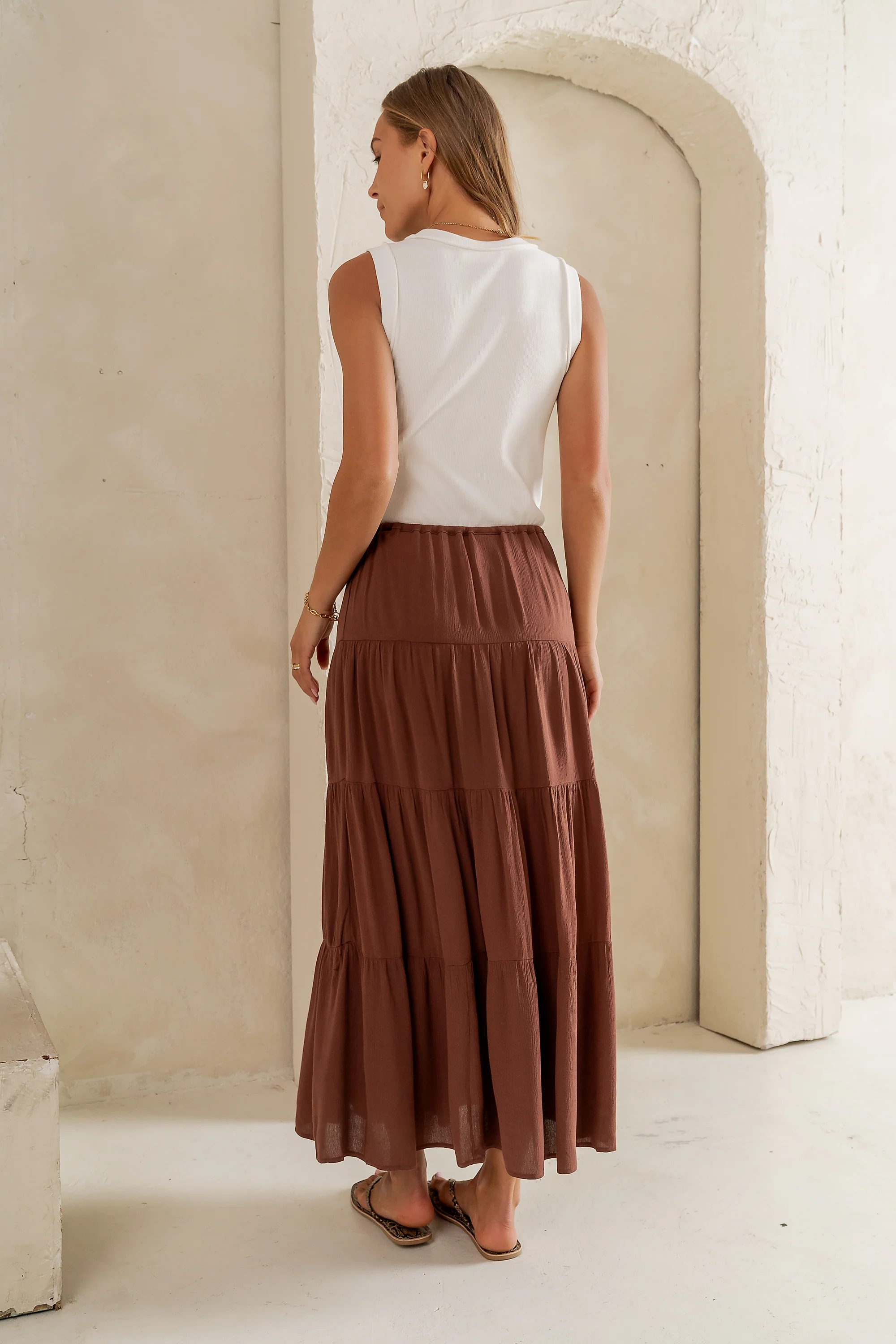 June Tiered Maxi Skirt in Brown - FINAL SALE - Image 4