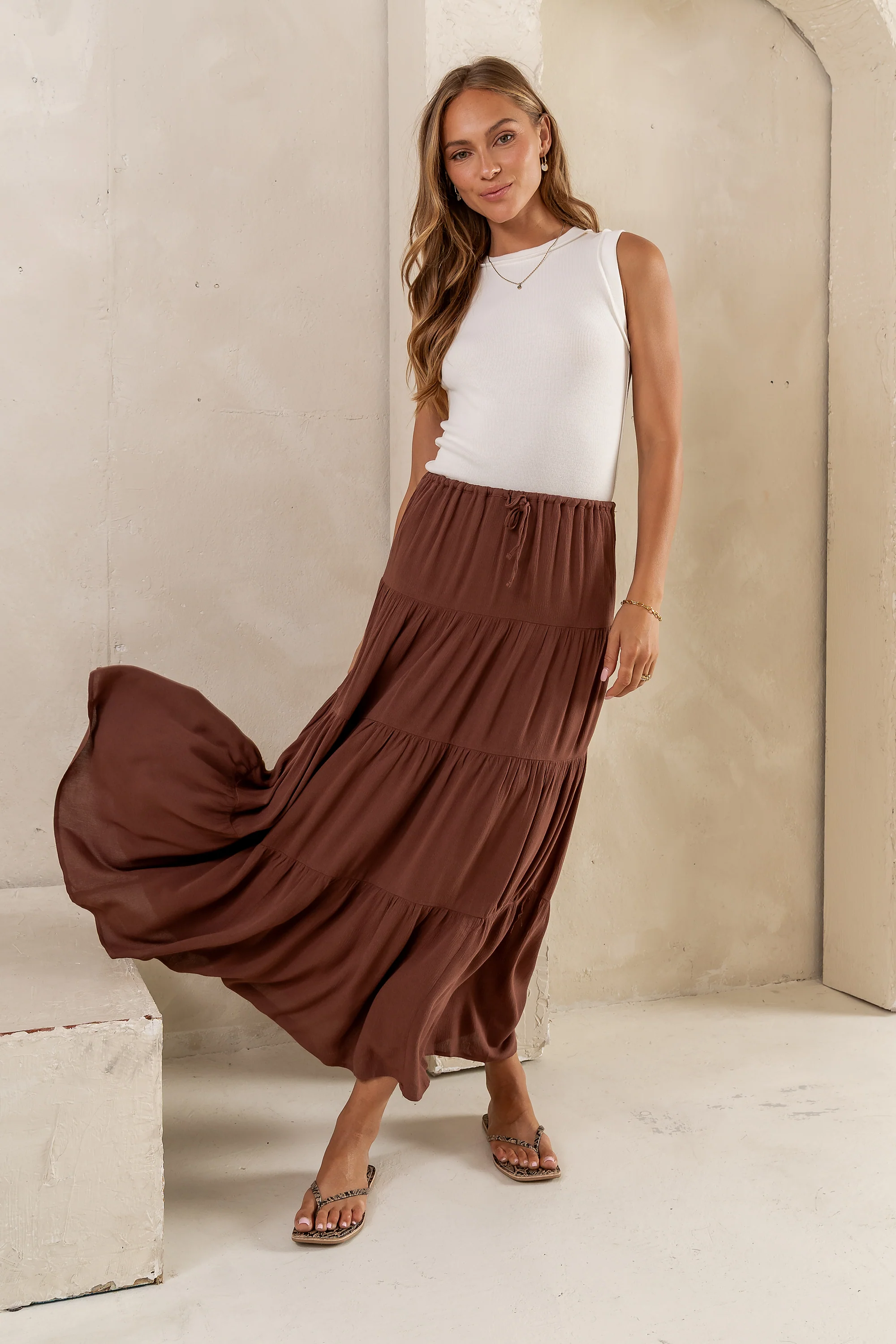 June Tiered Maxi Skirt in Brown - FINAL SALE - Image 6
