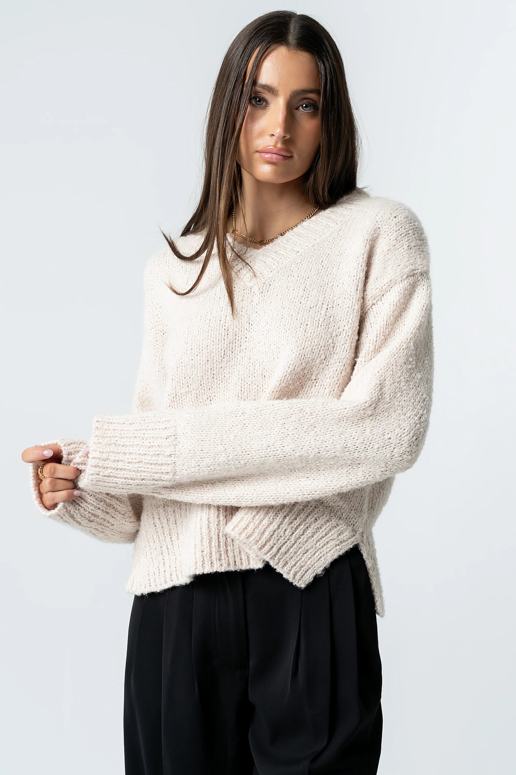 Junie Fuzzy Sweater in Cream - Image 4