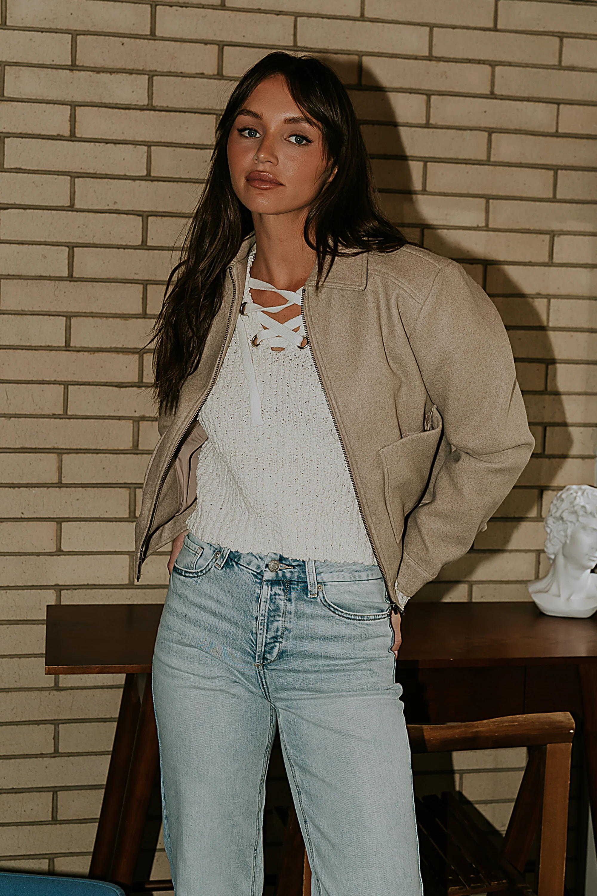 Juniper Collared Jacket in Taupe - FINAL SALE - Image 2