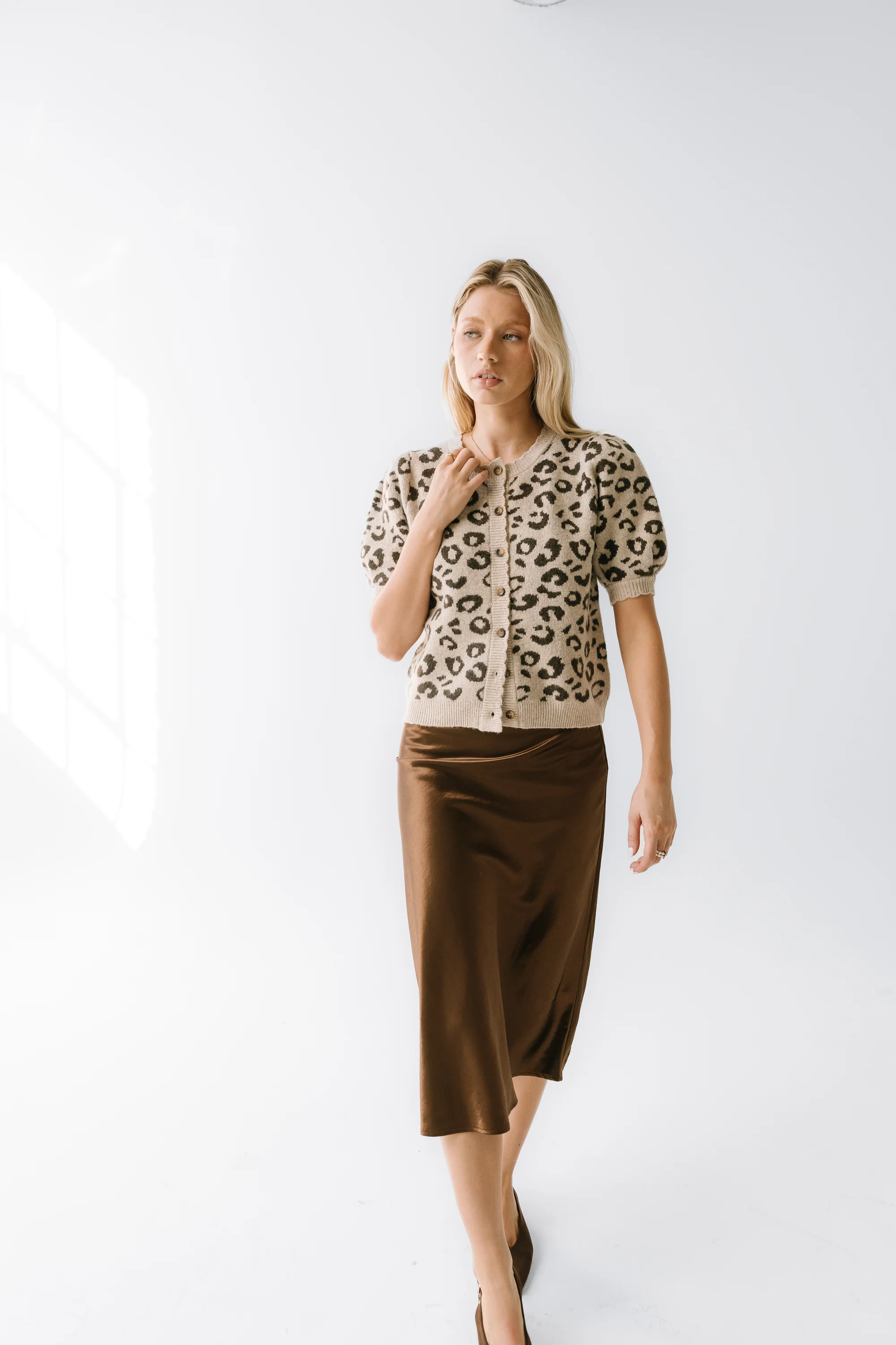 Juniper Satin Midi Skirt in Brown - Image 3