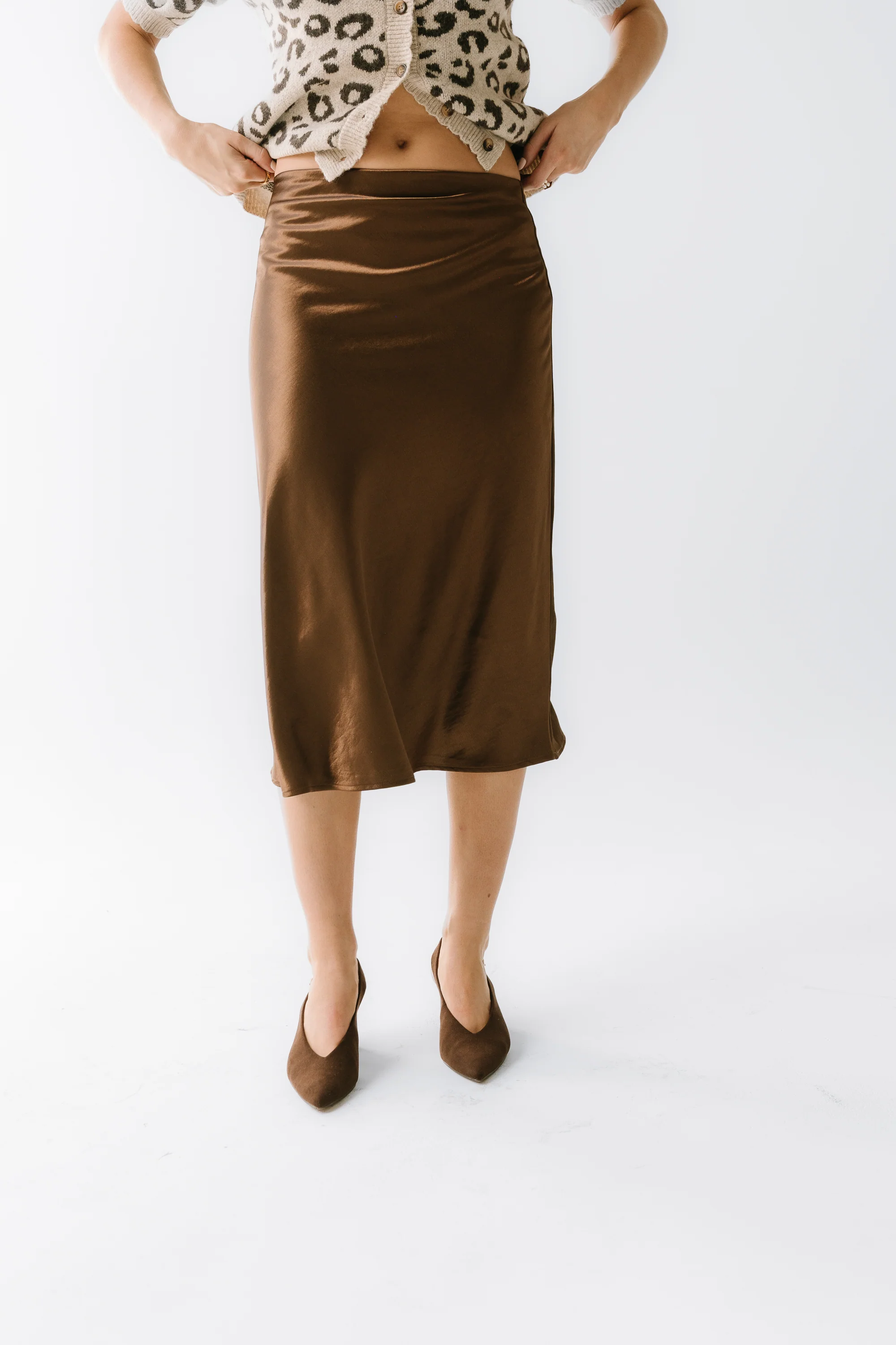 Juniper Satin Midi Skirt in Brown - Image 5