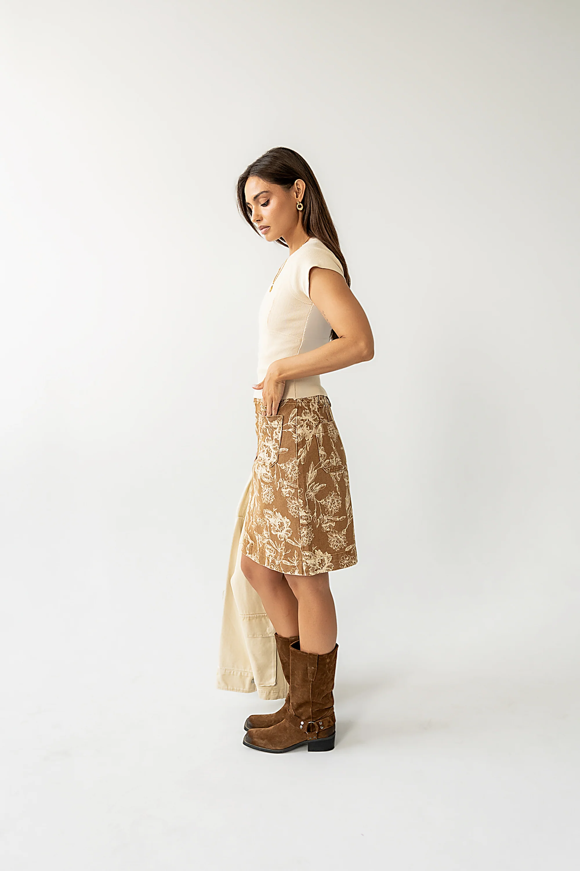 Juno Floral Mini Skirt in Camel - FINAL SALE - Image 4