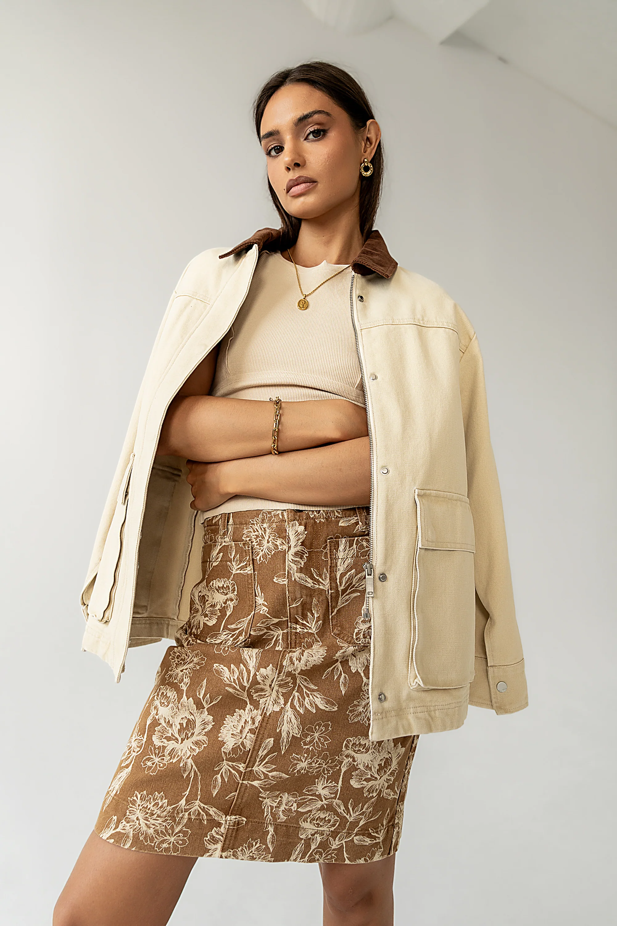 Juno Floral Mini Skirt in Camel - FINAL SALE - Image 5