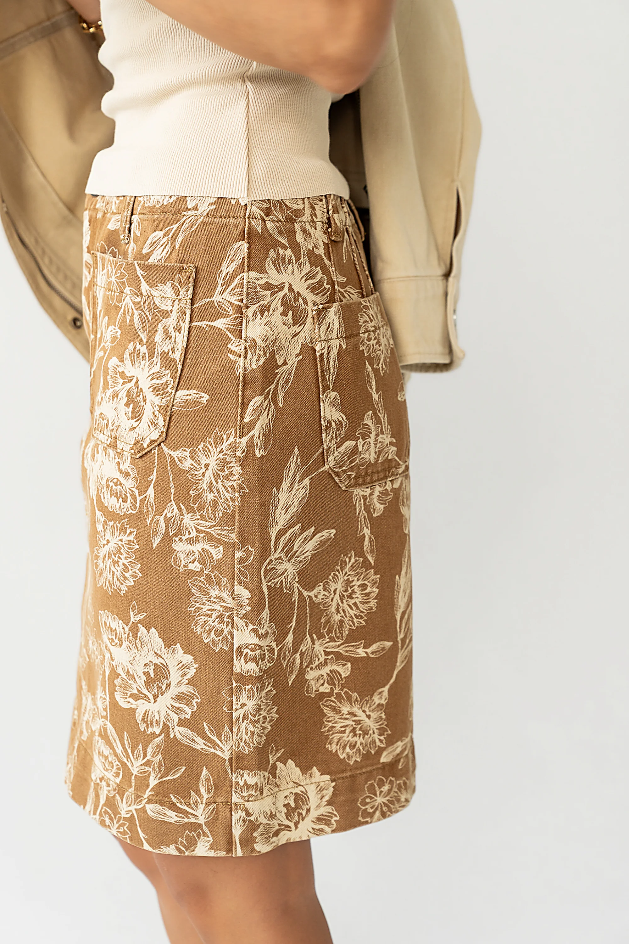 Juno Floral Mini Skirt in Camel - FINAL SALE - Image 6