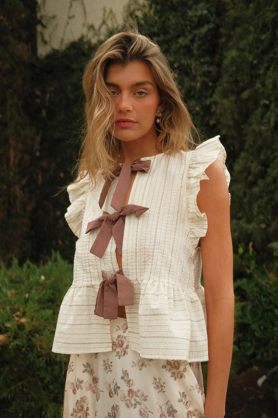 Kadie Tie Front Blouse in Mocha - FINAL SALE - Image 3