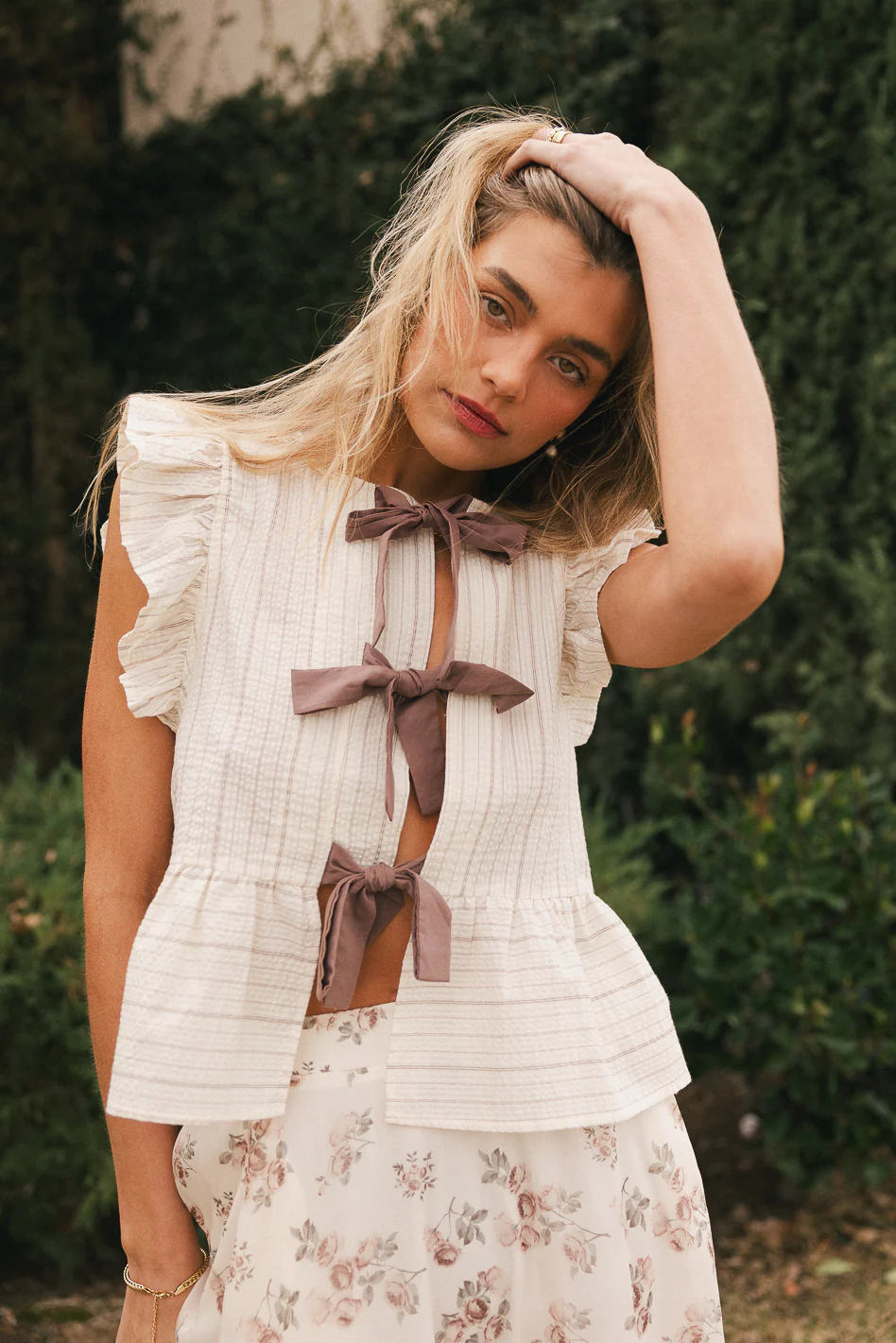 Kadie Tie Front Blouse in Mocha - FINAL SALE - Image 4