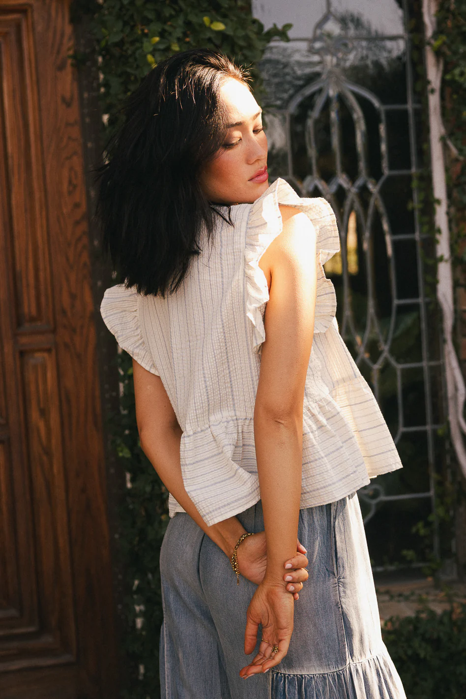Kadie Tie Front Blouse in Blue - Image 4