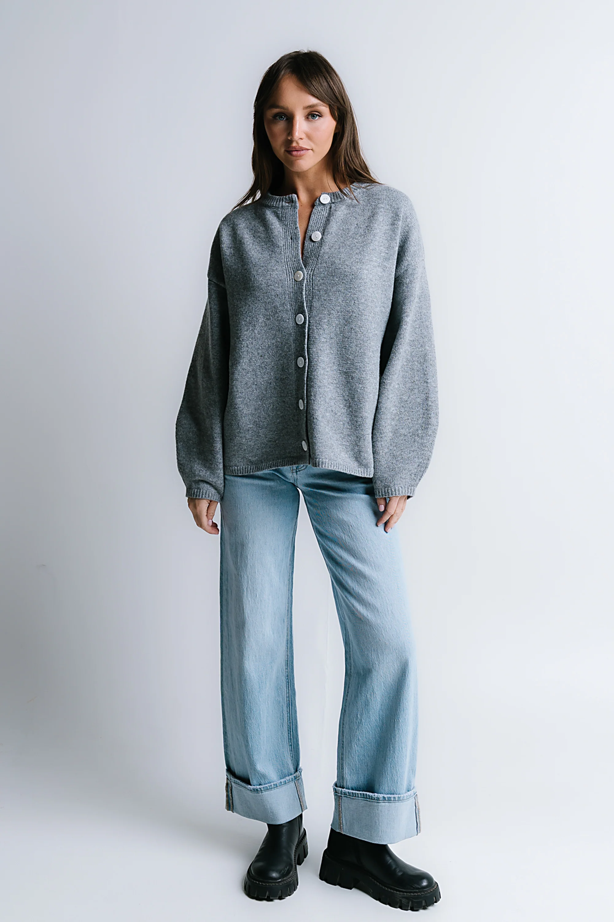 Kaia Knit Cardigan in Heather Grey - Image 2