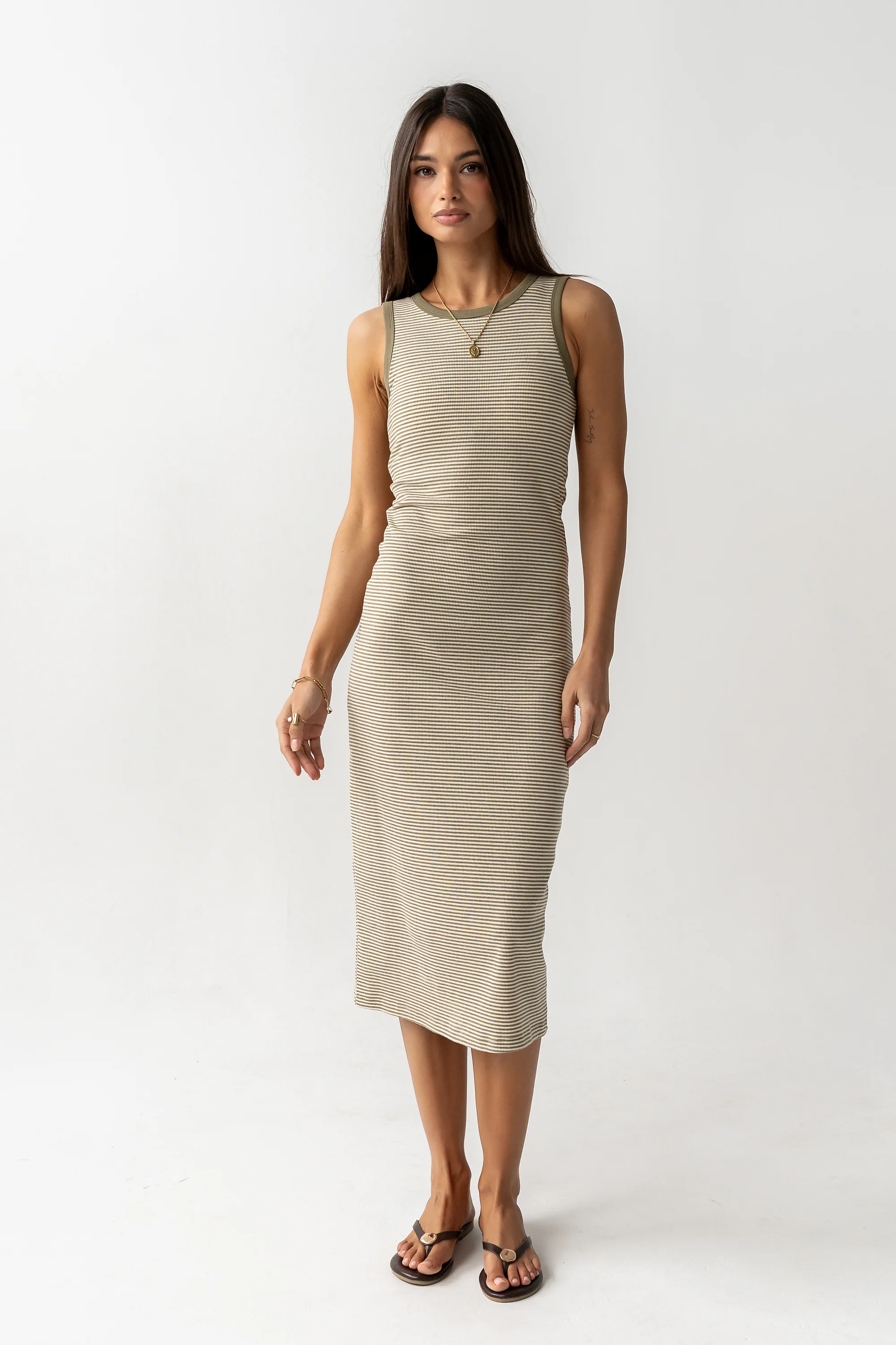 Kamber Striped Midi Tank Dress in Green - Image 5