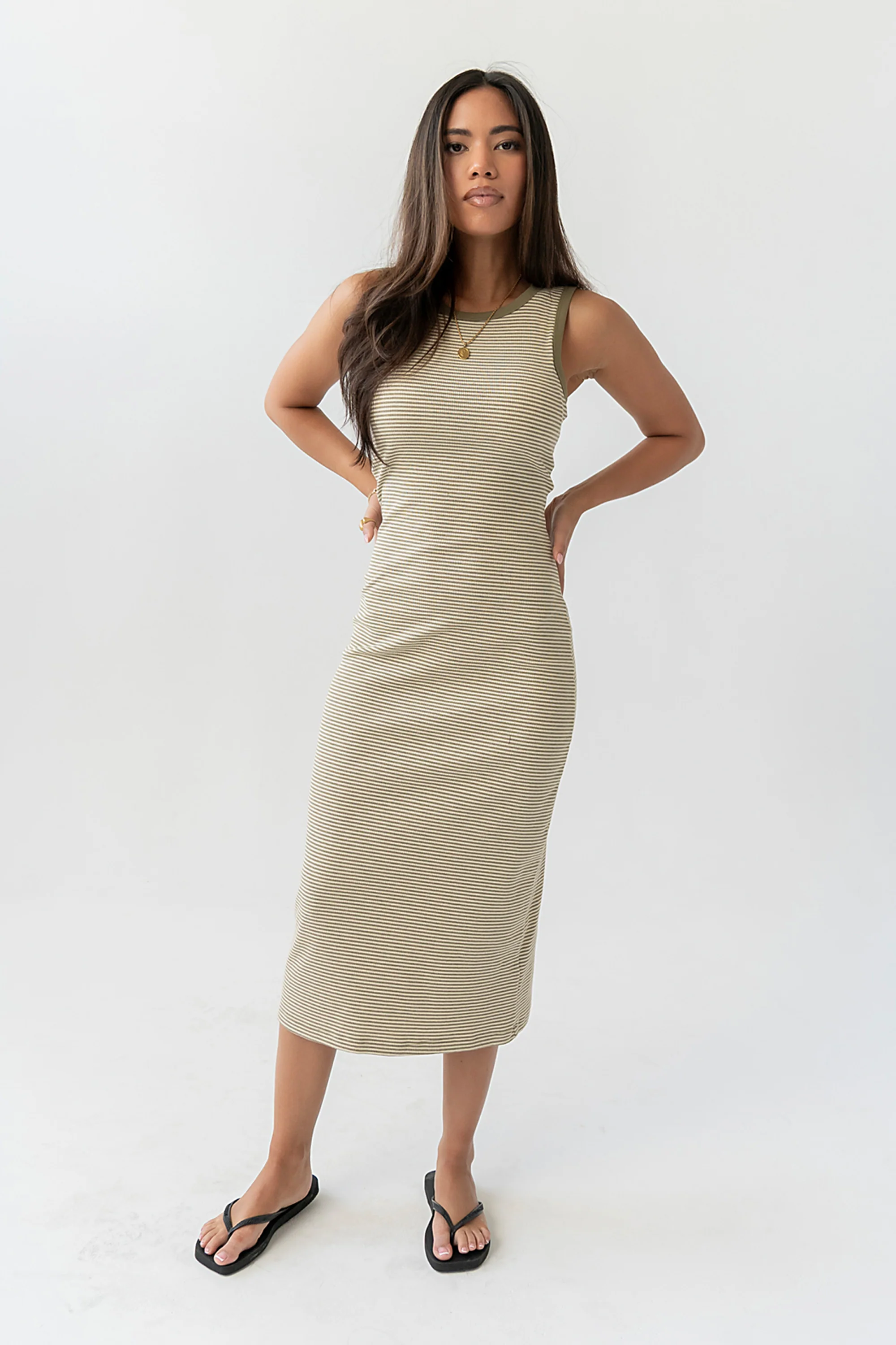 Kamber Striped Midi Tank Dress in Green - Image 9