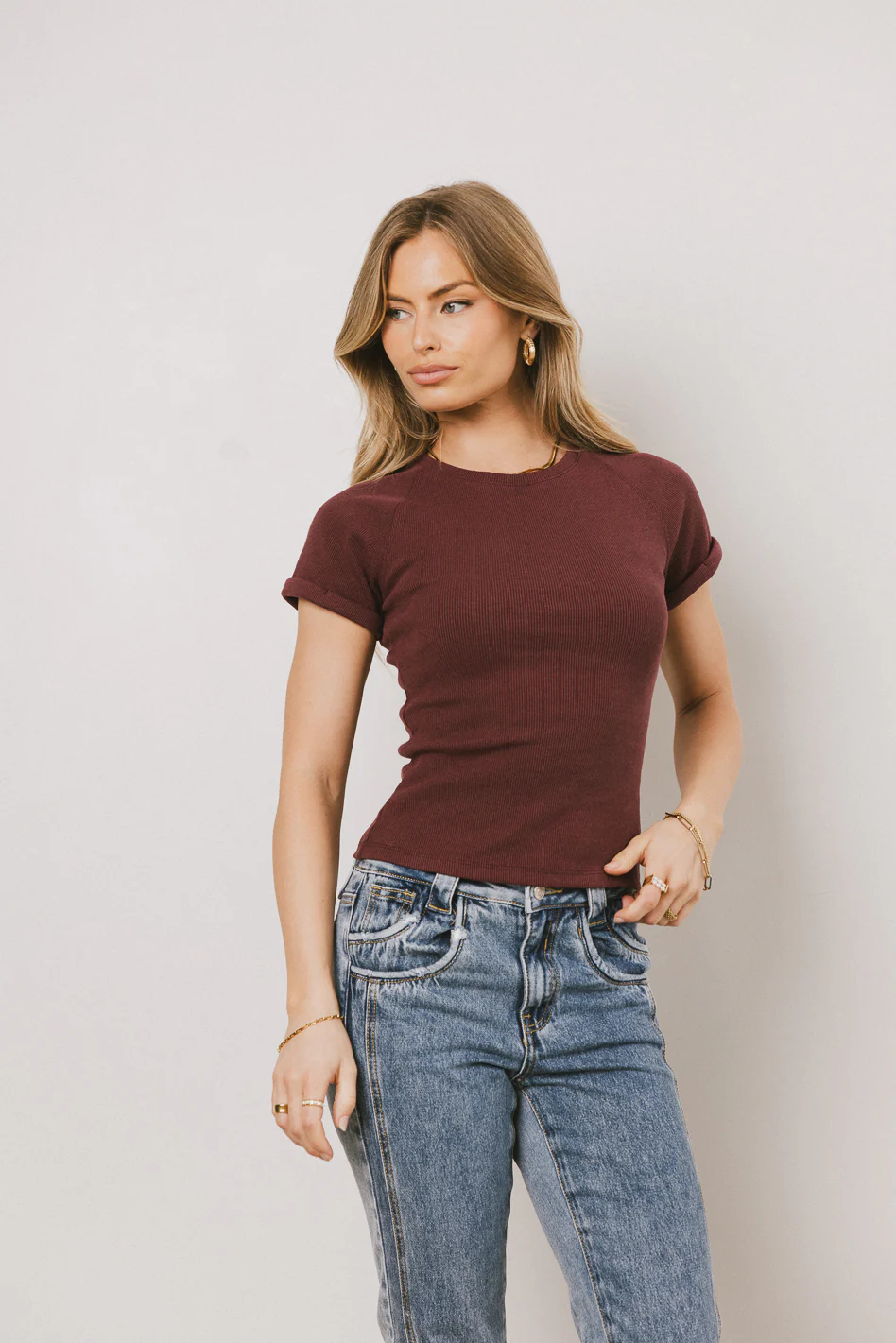 Kammie Ribbed Basic Tee in Maroon - FINAL SALE - Image 8