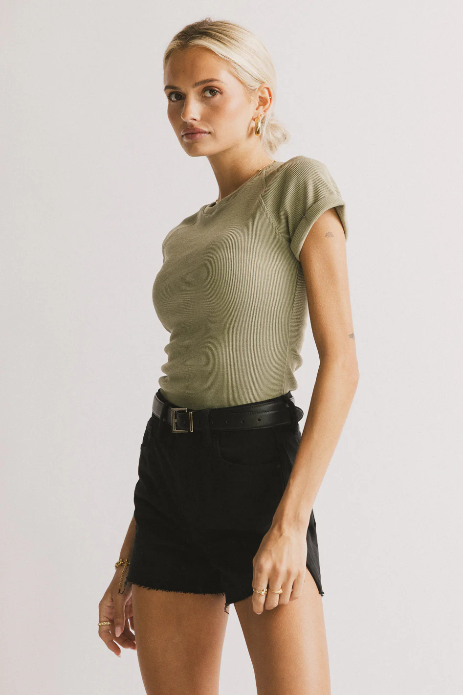 Kammie Ribbed Basic Tee in Sage - FINAL SALE - Image 3