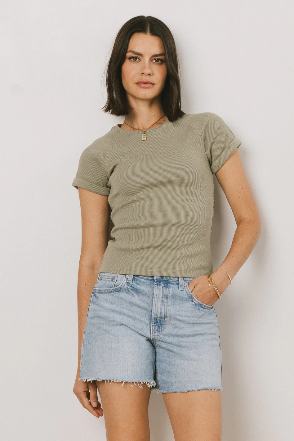 Kammie Ribbed Basic Tee in Sage - FINAL SALE - Image 6
