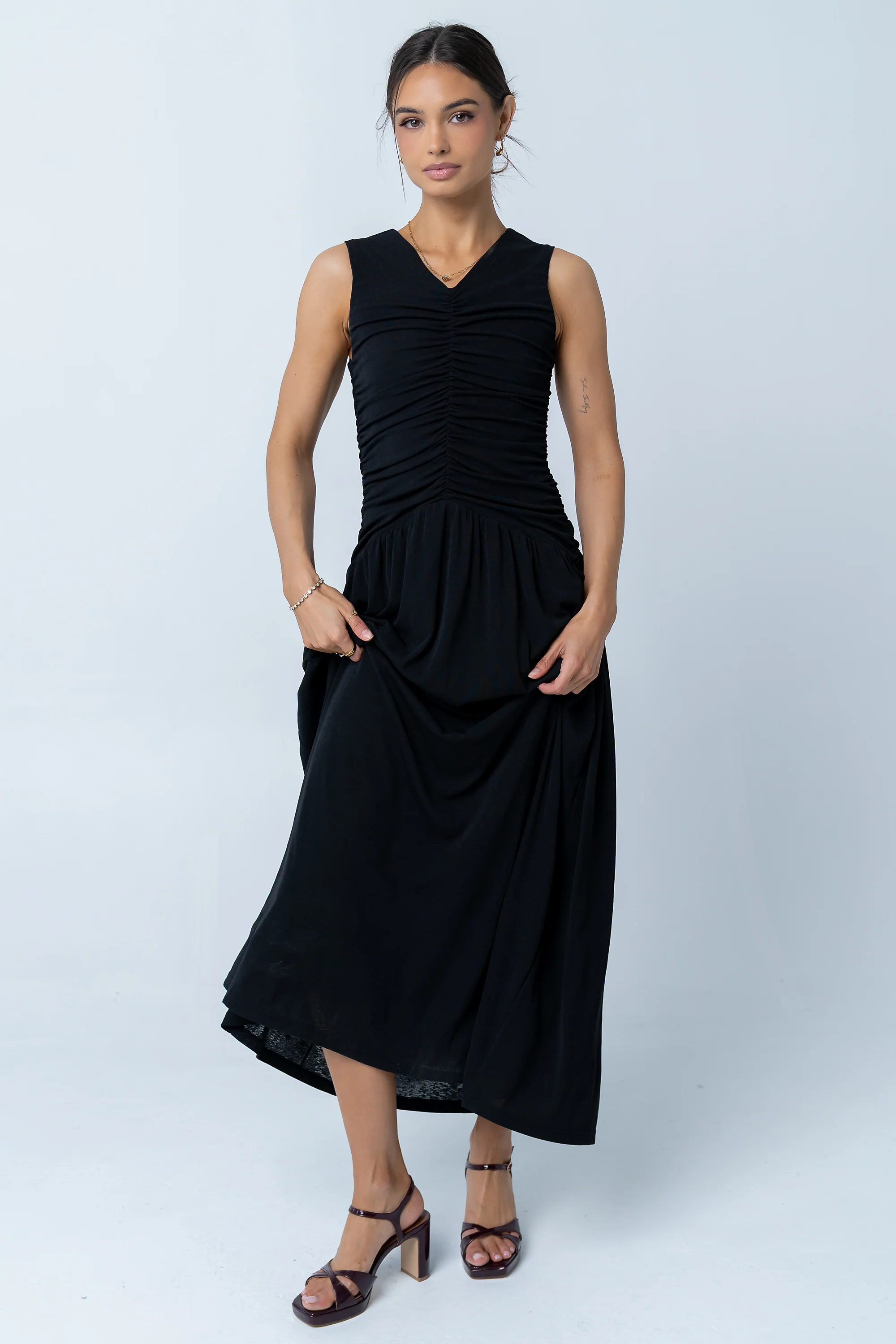 Kandi Ruched Maxi Dress in Black - Image 9