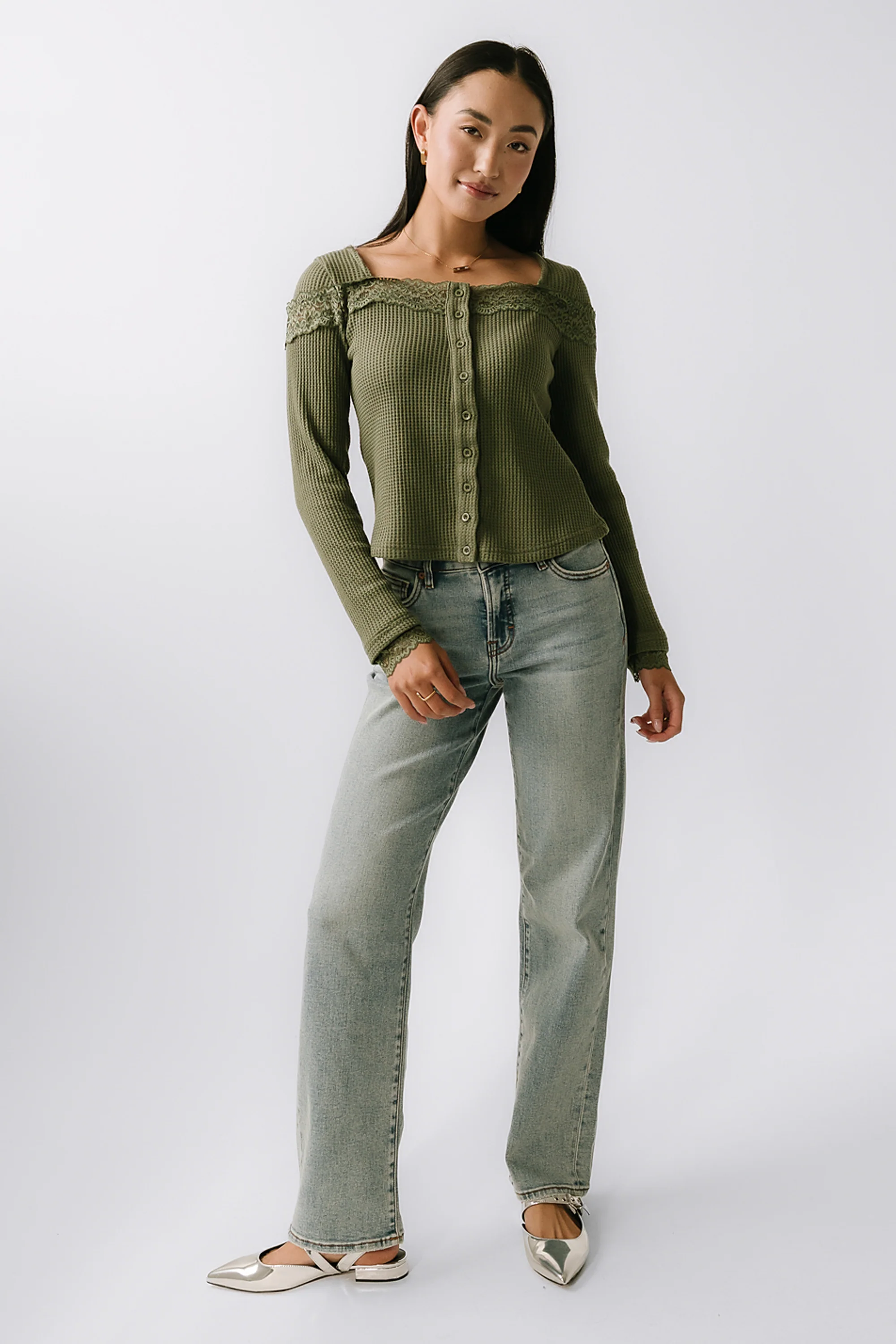 Kandice Waffle Knit Top in Olive - FINAL SALE