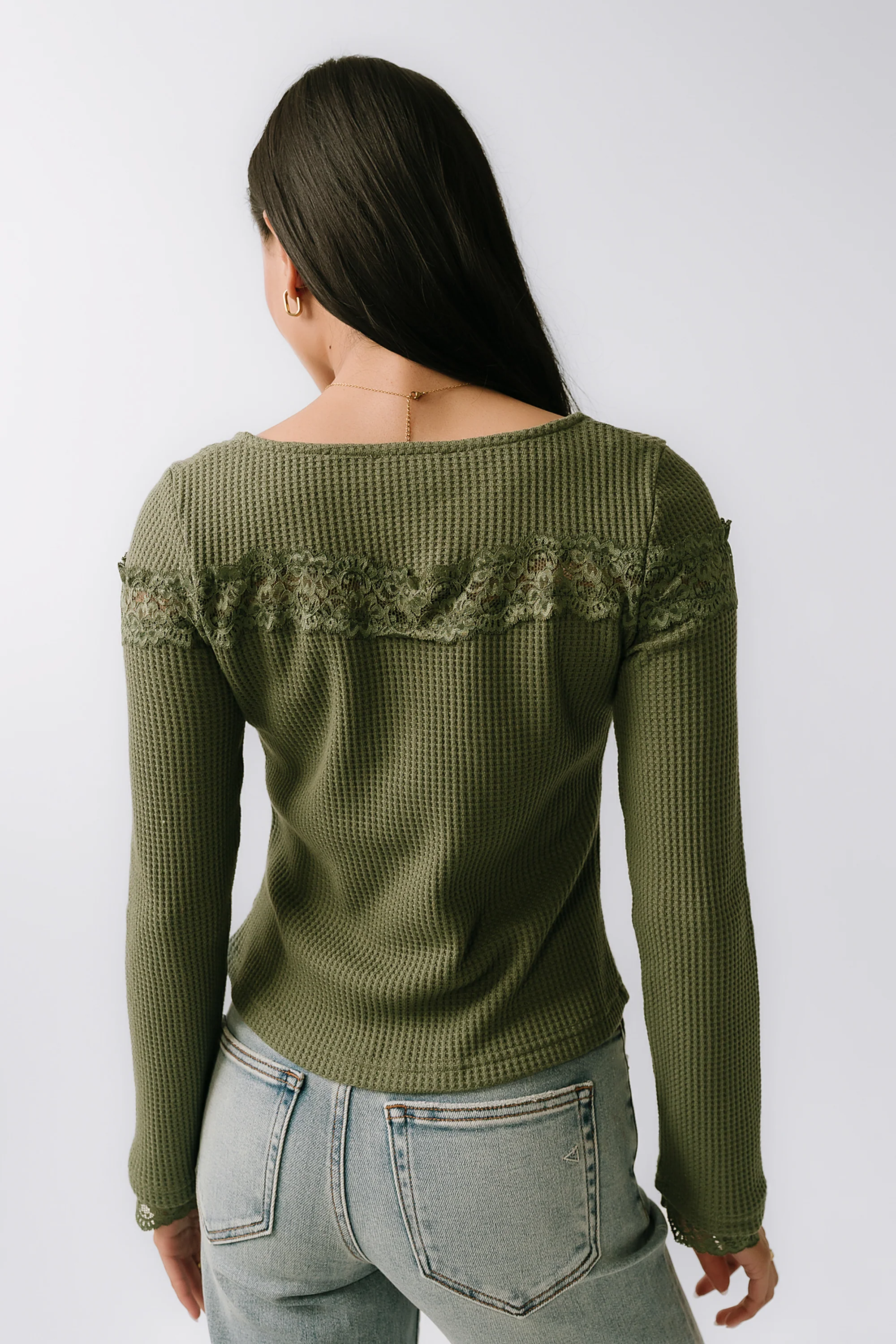 Kandice Waffle Knit Top in Olive - FINAL SALE - Image 4