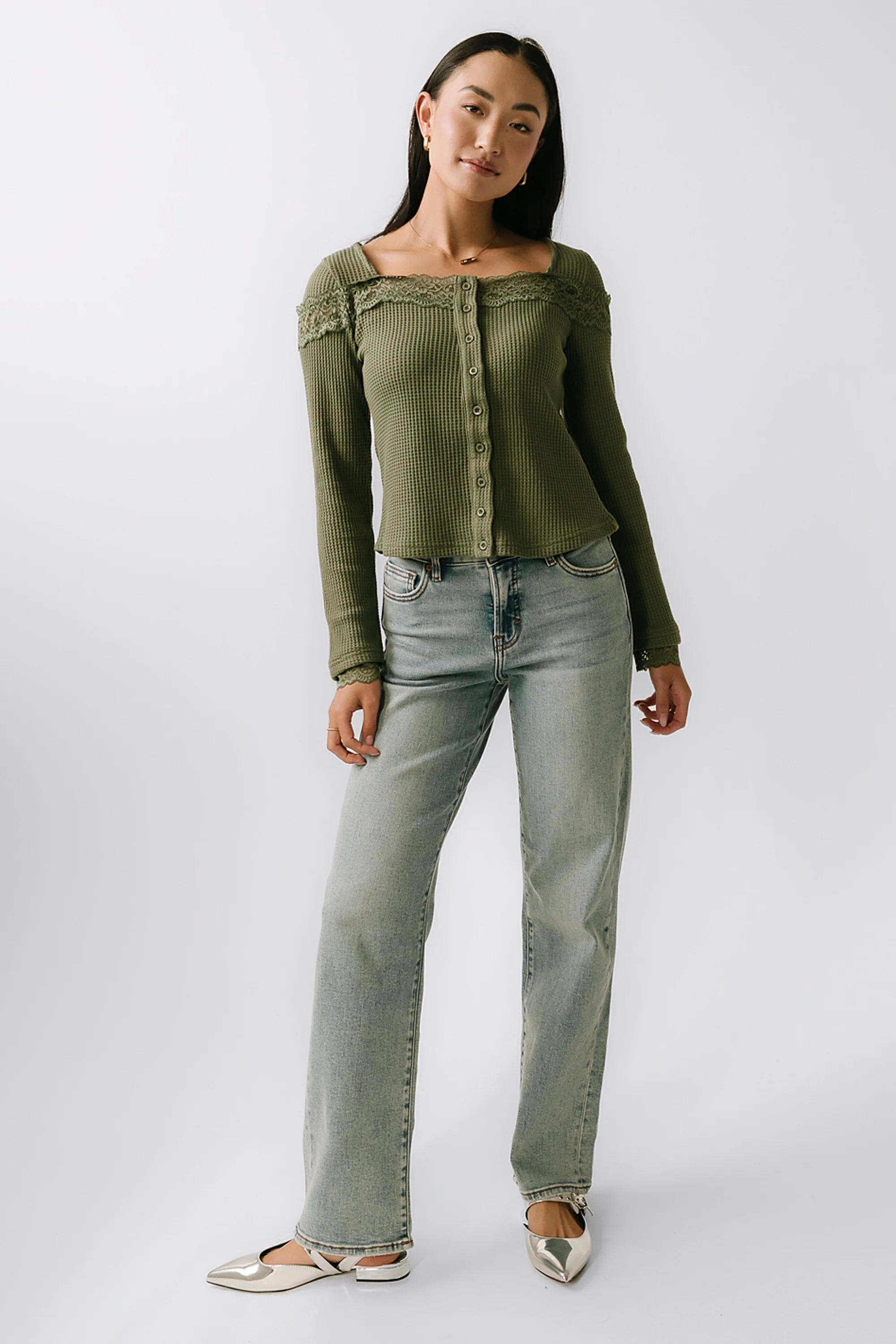 Kandice Waffle Knit Top in Olive - FINAL SALE - Image 6