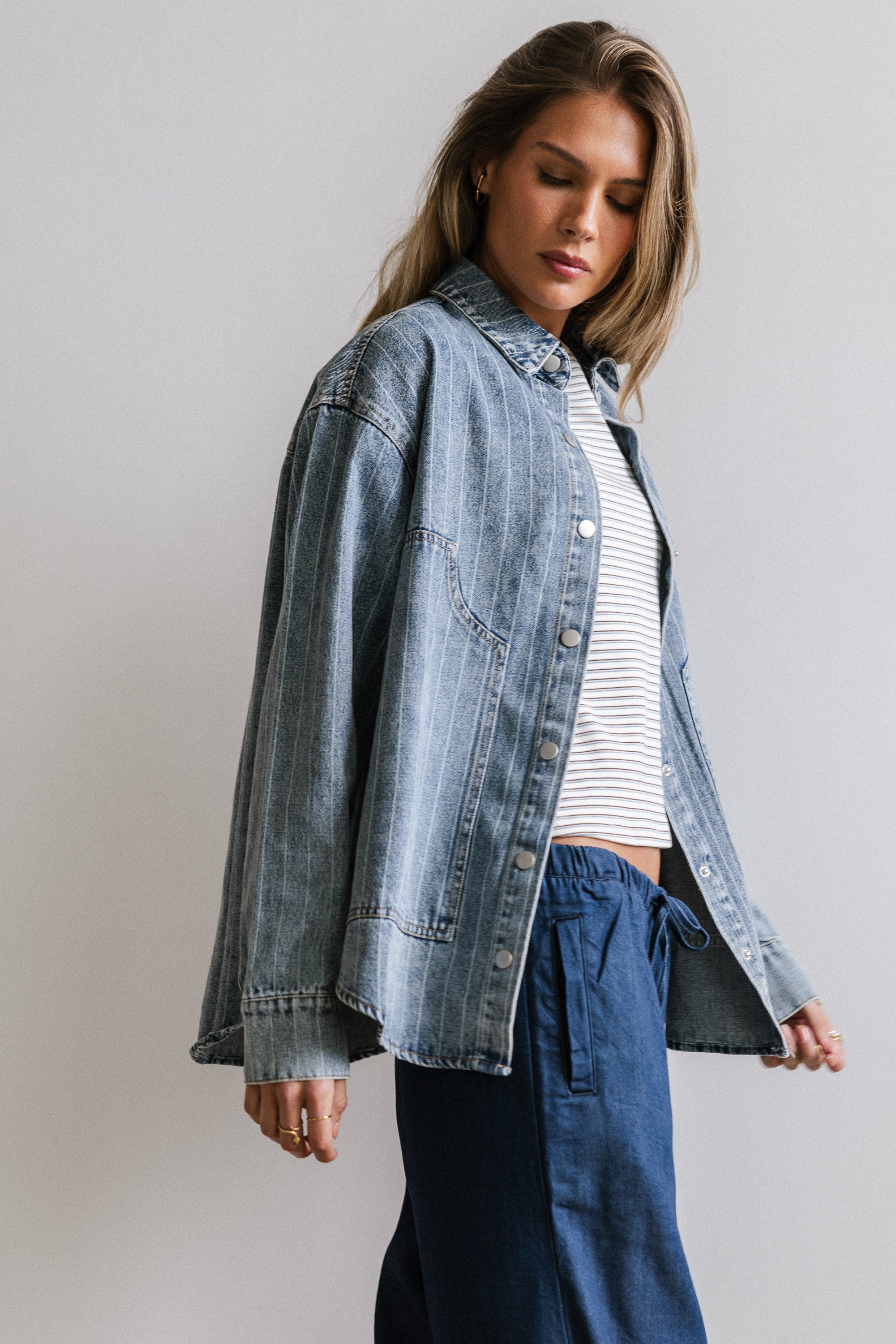 Kandy Striped Denim Shacket - FINAL SALE - Image 3