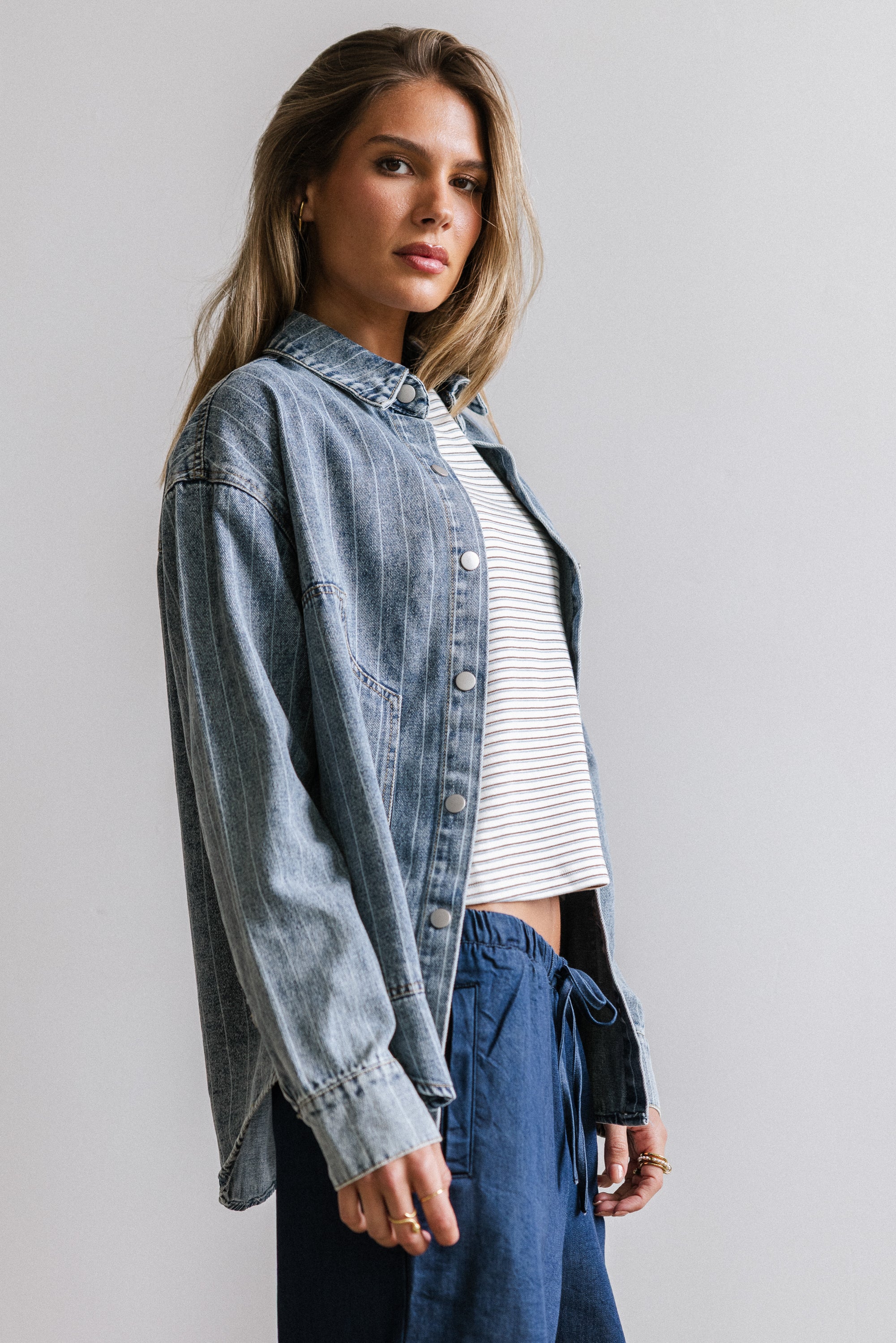 Kandy Striped Denim Shacket - FINAL SALE - Image 6