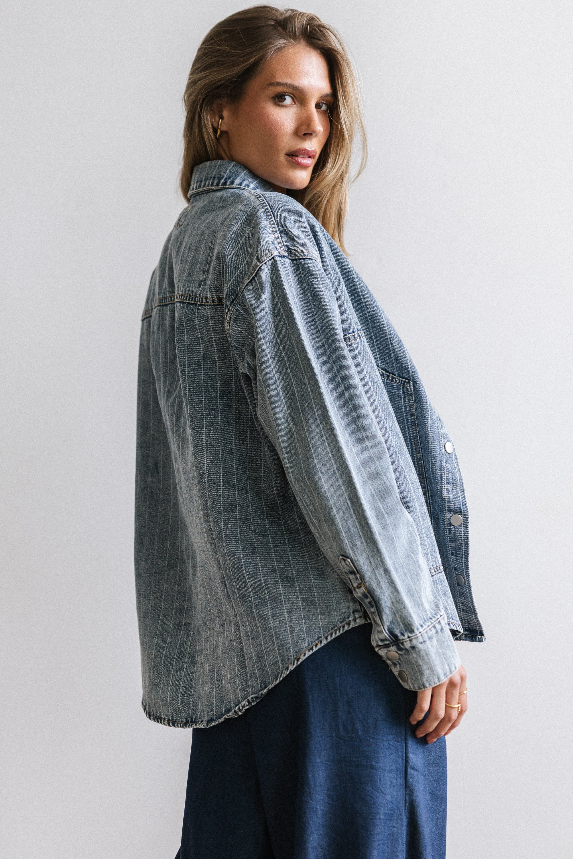Kandy Striped Denim Shacket - FINAL SALE - Image 8