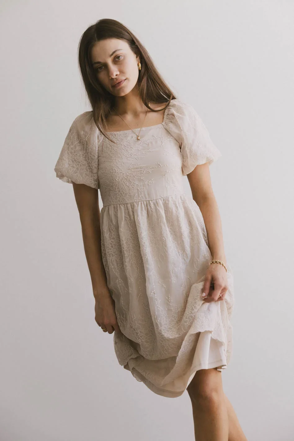 Karrie Embroidered Midi Dress in Champagne - FINAL SALE - Image 5
