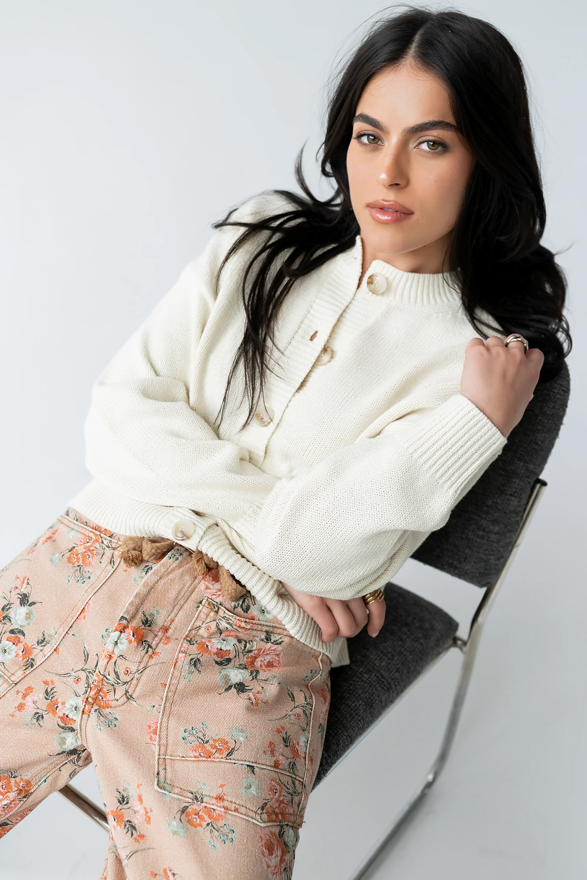 Kasen Knit Cardigan in Cream - FINAL SALE - Image 3