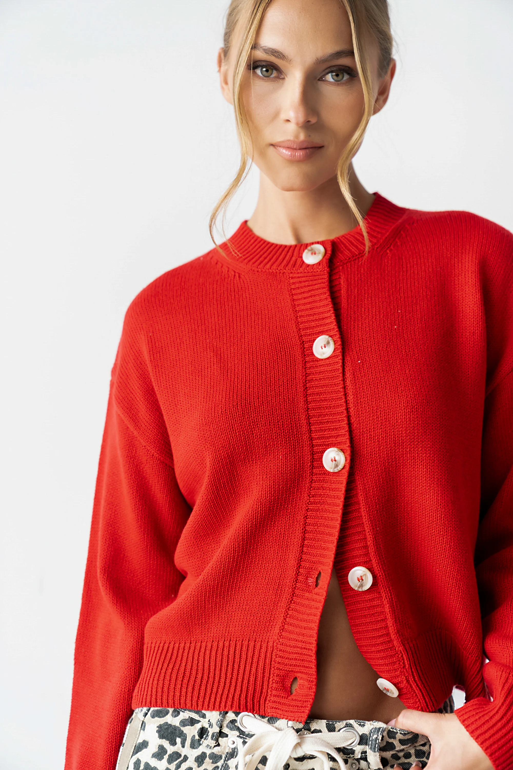 Kasen Knit Cardigan in Red - FINAL SALE