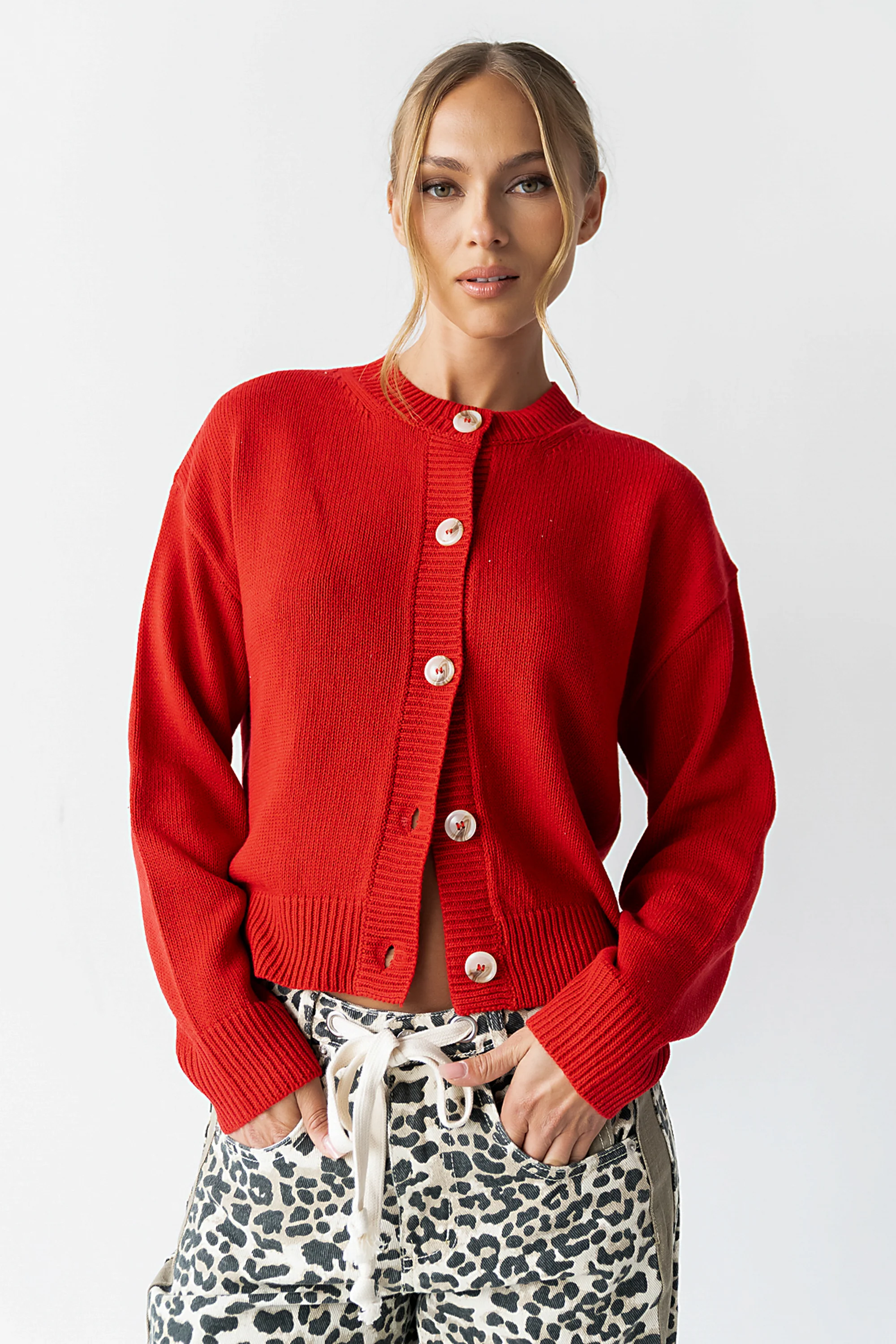 Kasen Knit Cardigan in Red - FINAL SALE - Image 3