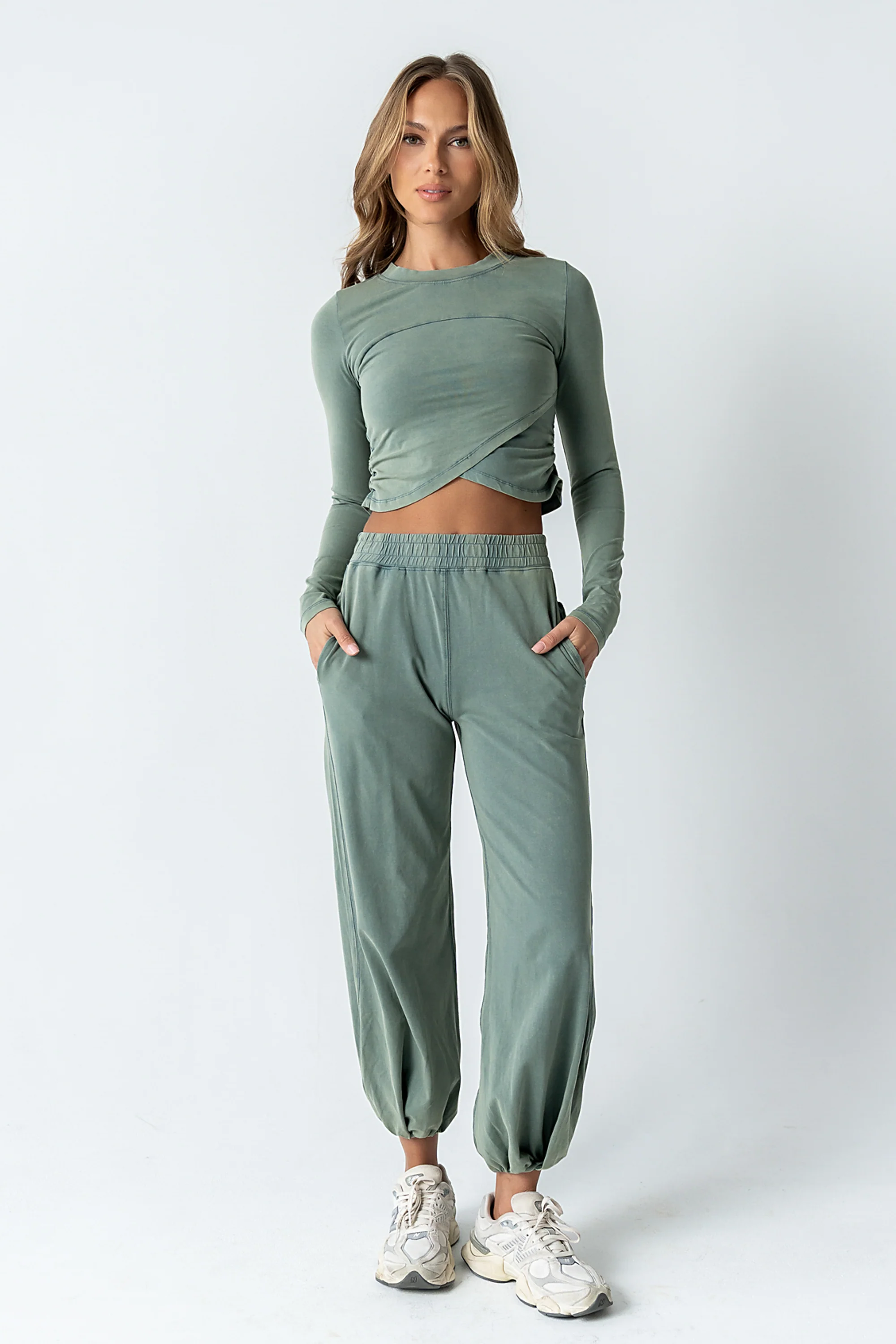 Kassie Crossover Crop Top in Teal - Image 4