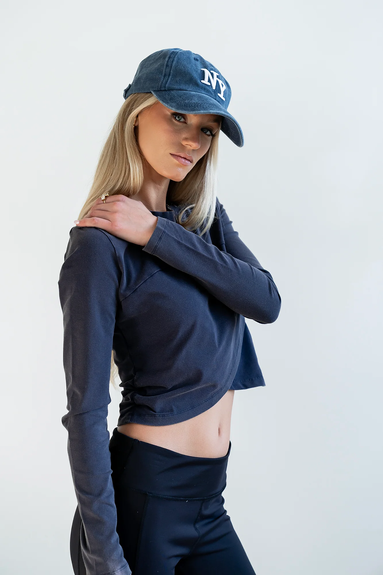 Kassie Crossover Crop Top in Navy - FINAL SALE - Image 4