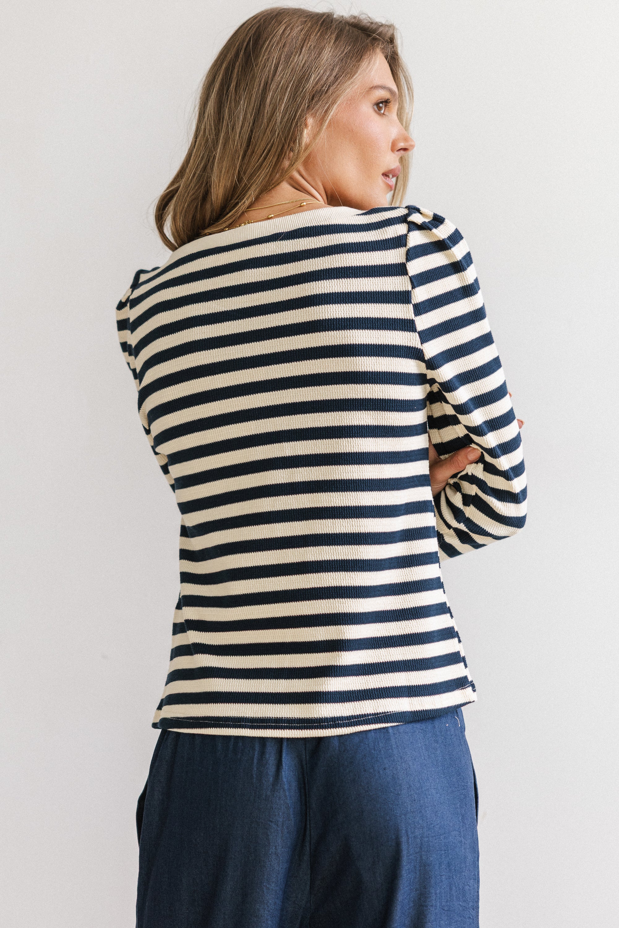 Kathy Waffle Knit Top in Navy - FINAL SALE - Image 3
