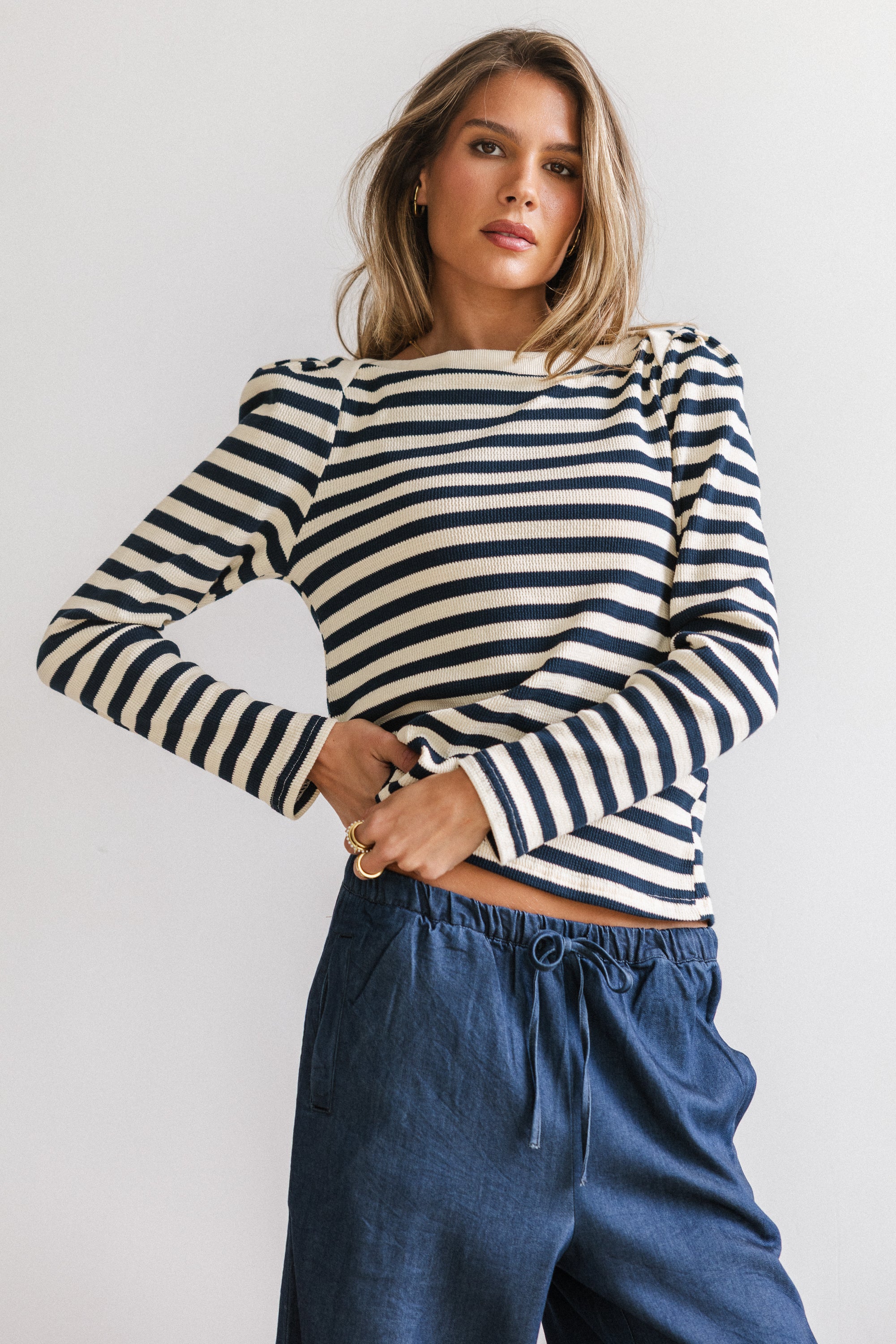 Kathy Waffle Knit Top in Navy - FINAL SALE - Image 4