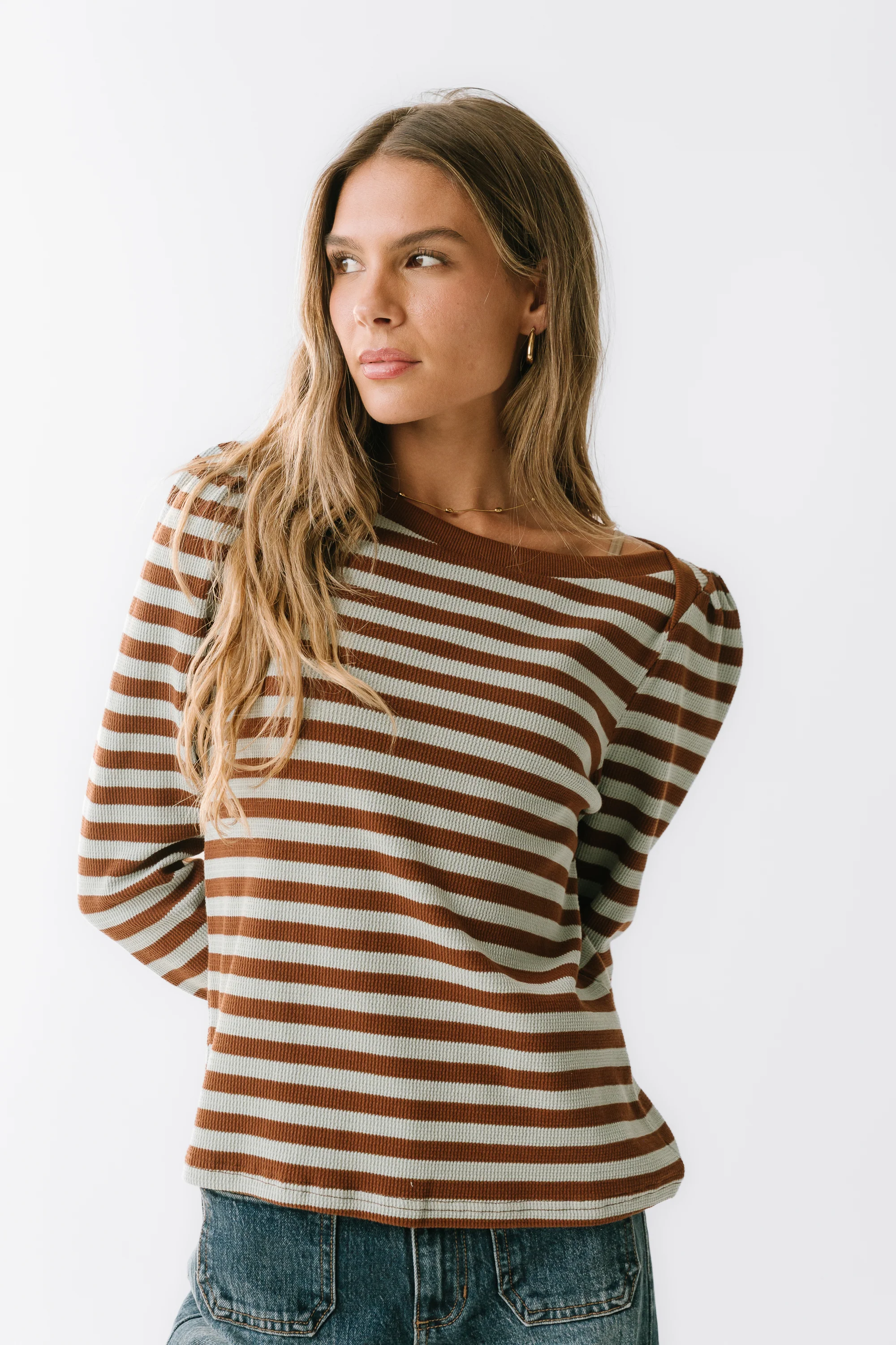Kathy Waffle Knit Top in Brown - FINAL SALE