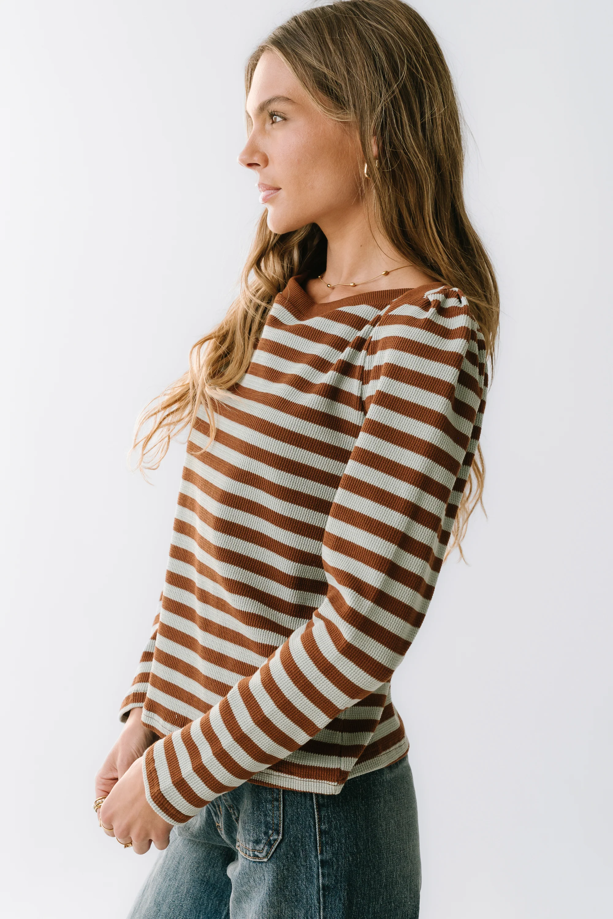 Kathy Waffle Knit Top in Brown - FINAL SALE - Image 3