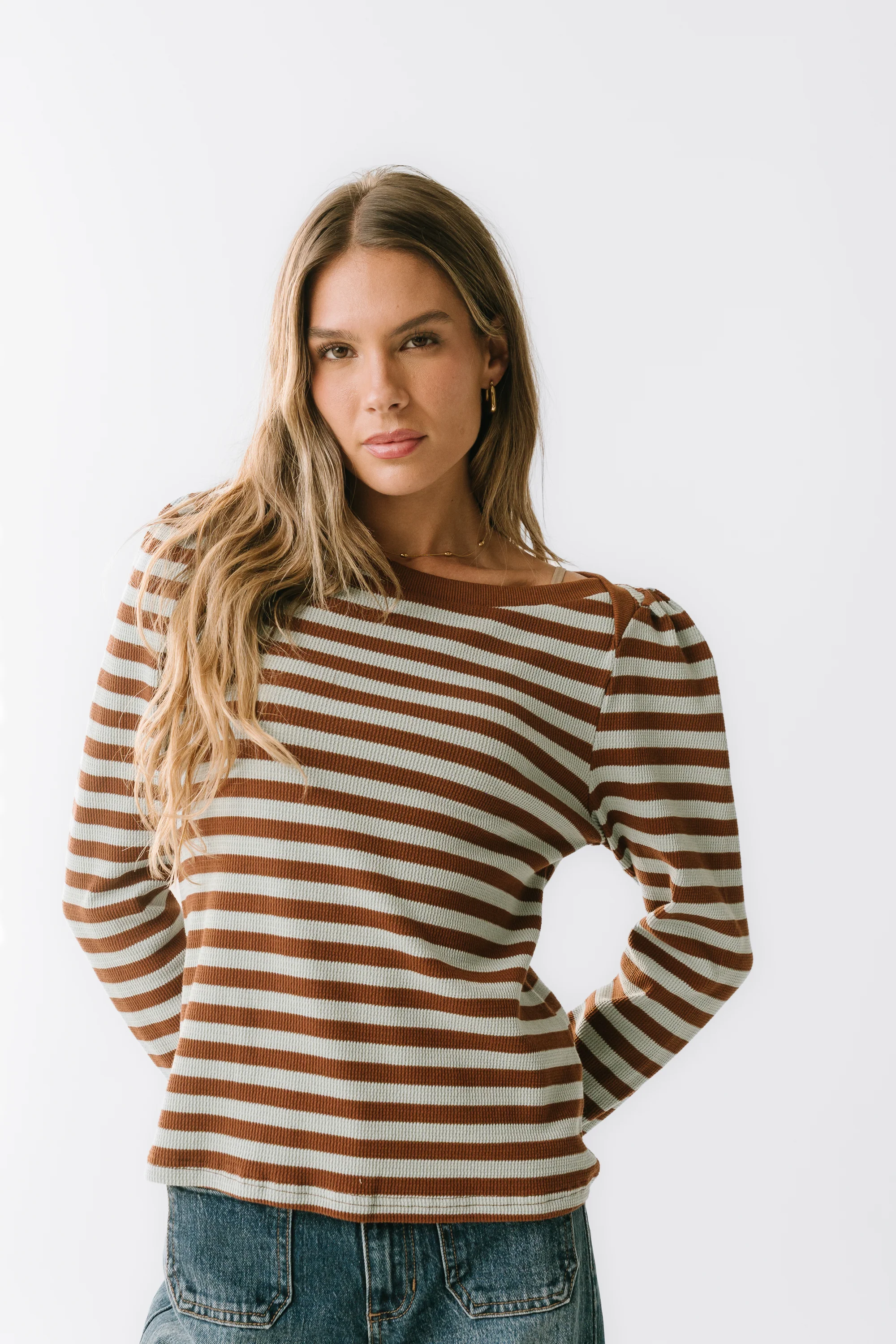 Kathy Waffle Knit Top in Brown - FINAL SALE - Image 6