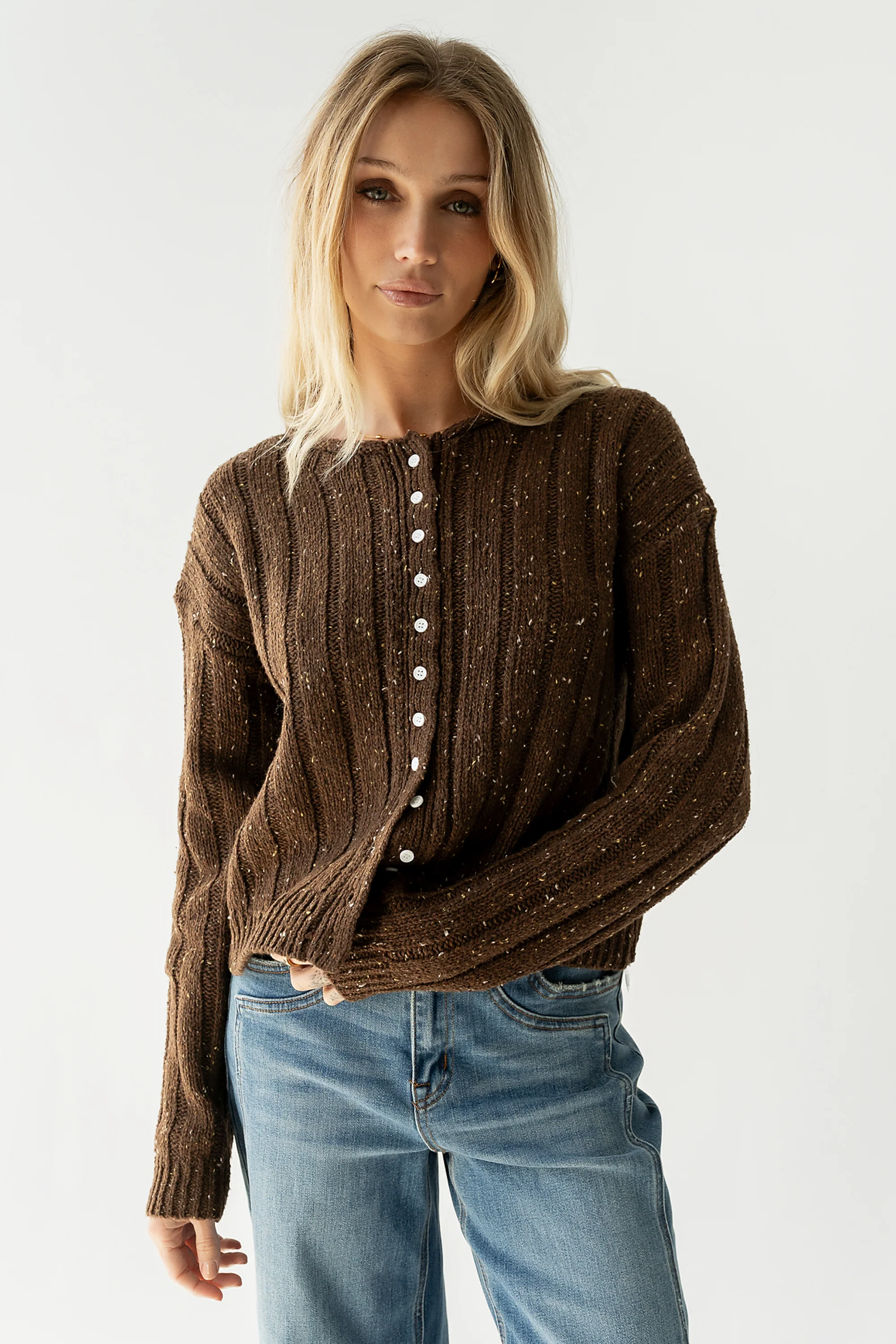 Katira Button Up Sweater in Brown - Image 3