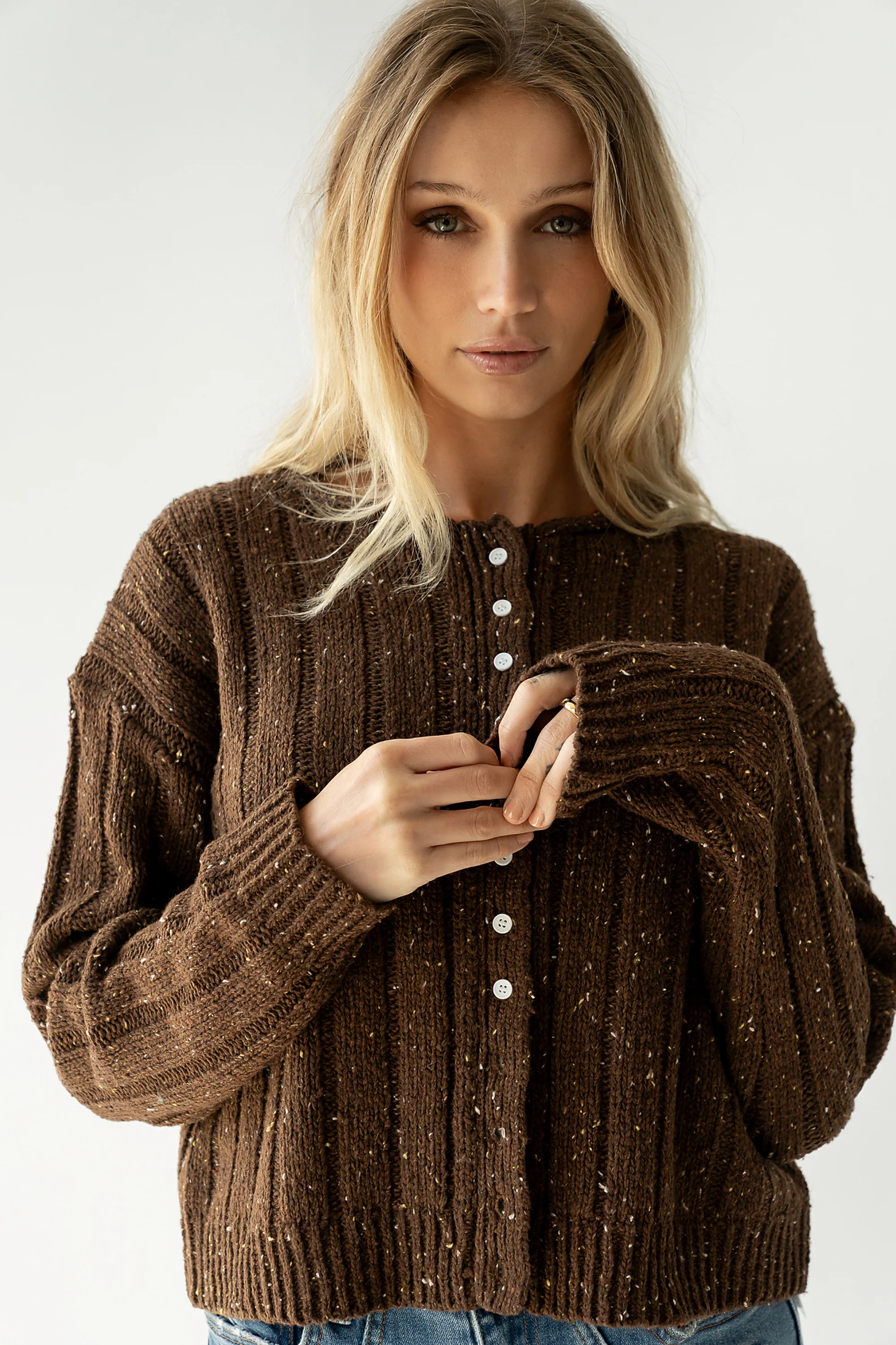 Katira Button Up Sweater in Brown - Image 4